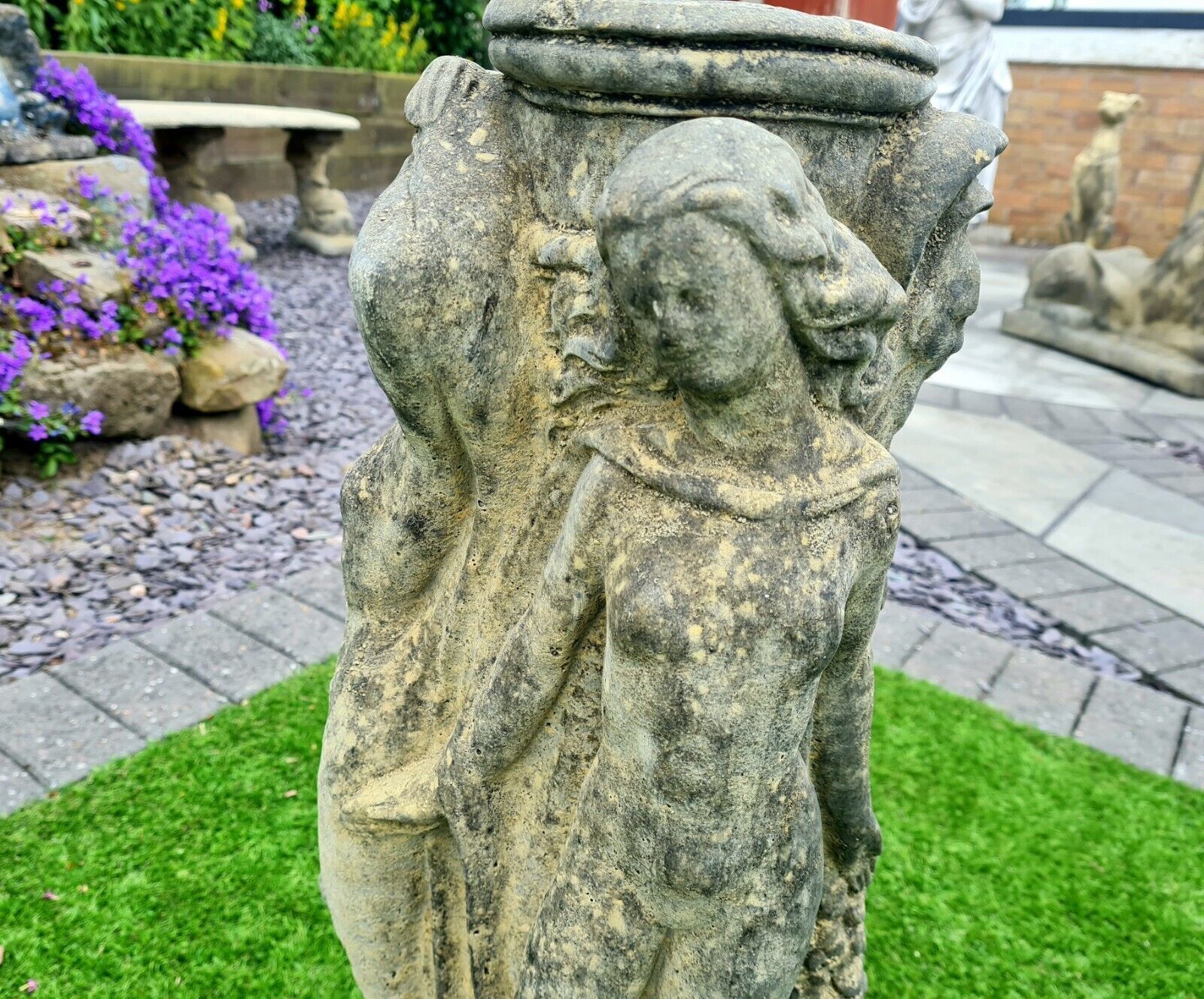 Garden Decor Superb Vintage 3 Graces Bird Bath English Country Stone 0181. photo