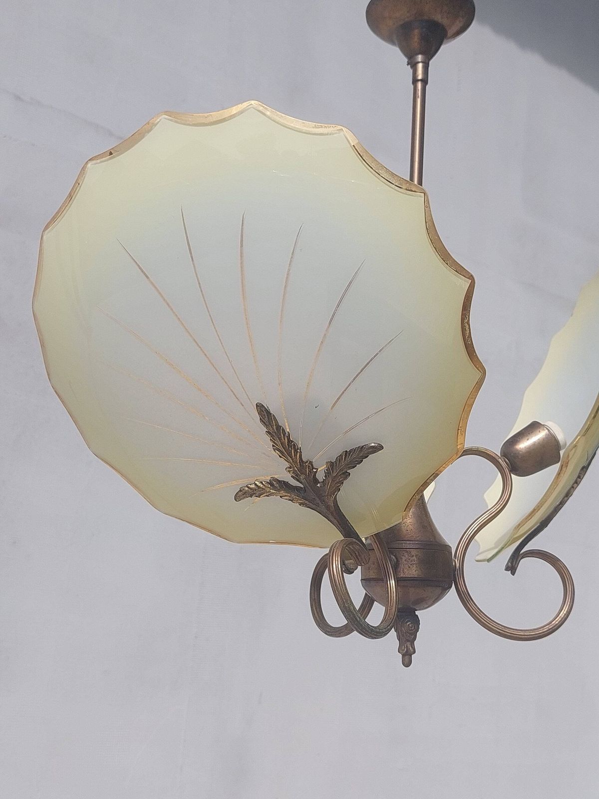 Art Deco Chandelier, Murano Glass By Salviati, Three Arms Chandelier, 1930s photo vintage