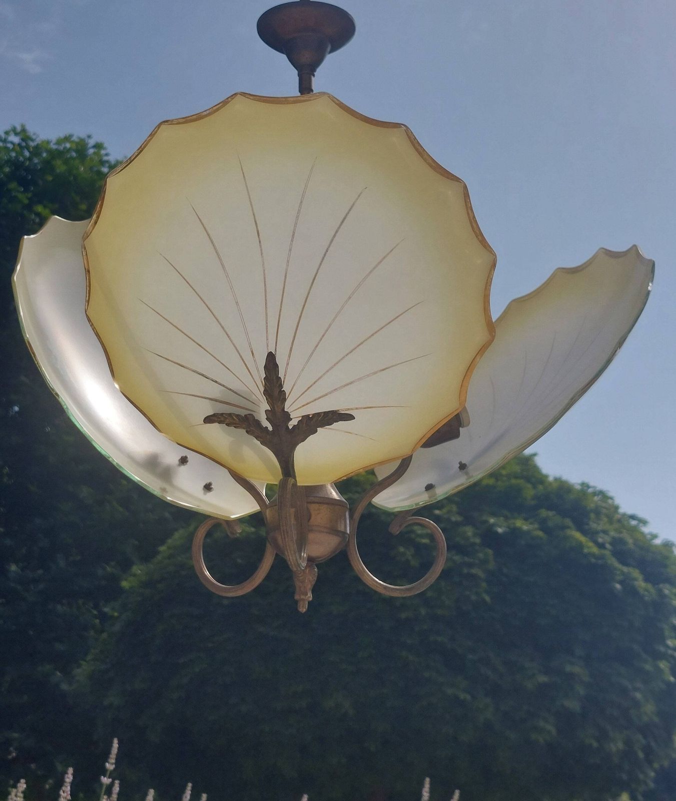 photo furniture Art Deco Chandelier, Murano Glass By Salviati, Three Arms Chandelier, 1930s