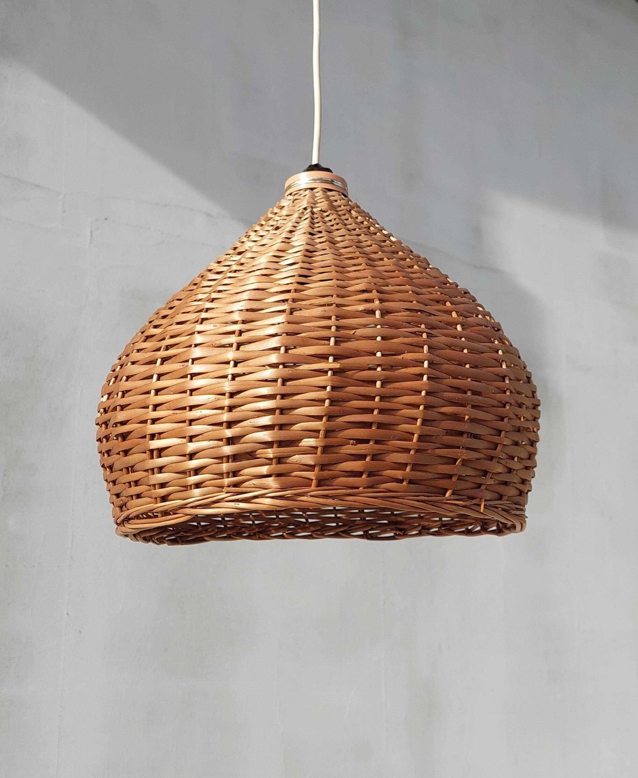 Wabi Sabi Pendant Lamp, Vintage Wicker Pendant Lamp, Mid Century Pendant Lamp / Minimalist Pendant Light, Natural Pendant Lamp, 1970s photo buy
