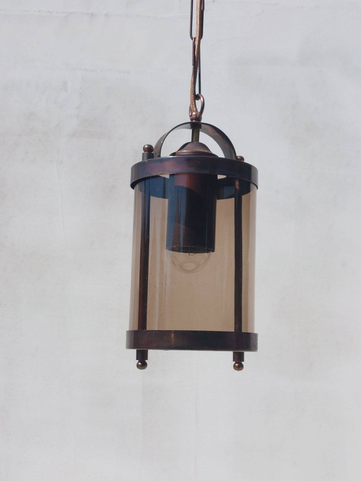 Vintage Chandelier, Brutalist Chandelier, Mid Century Pendant Lamp, Vintage Pendant Lamp, Copper Smoked Glass, 70's photo furniture