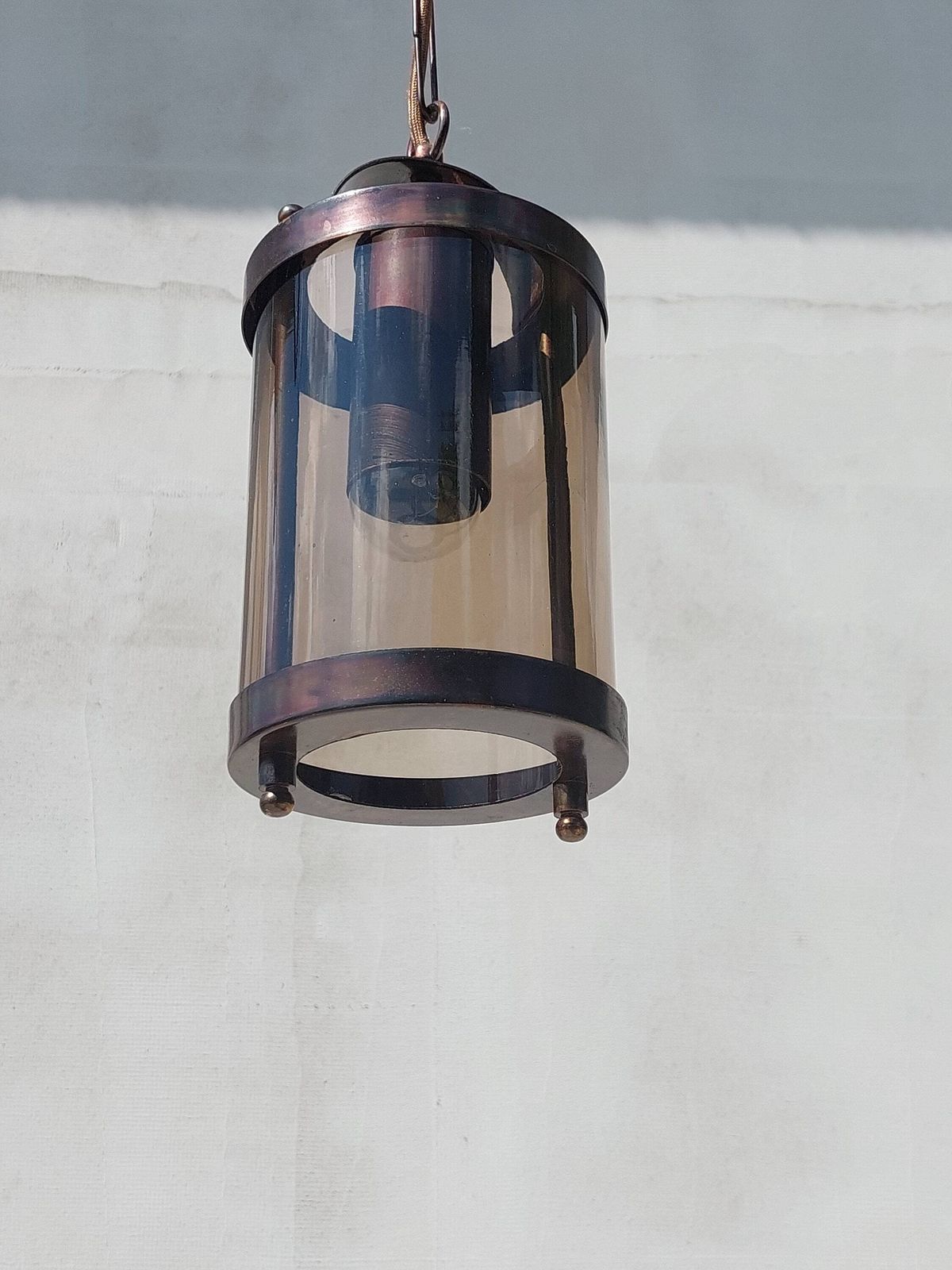 Vintage Chandelier, Brutalist Chandelier, Mid Century Pendant Lamp, Vintage Pendant Lamp, Copper Smoked Glass, 70's photo Lighting
