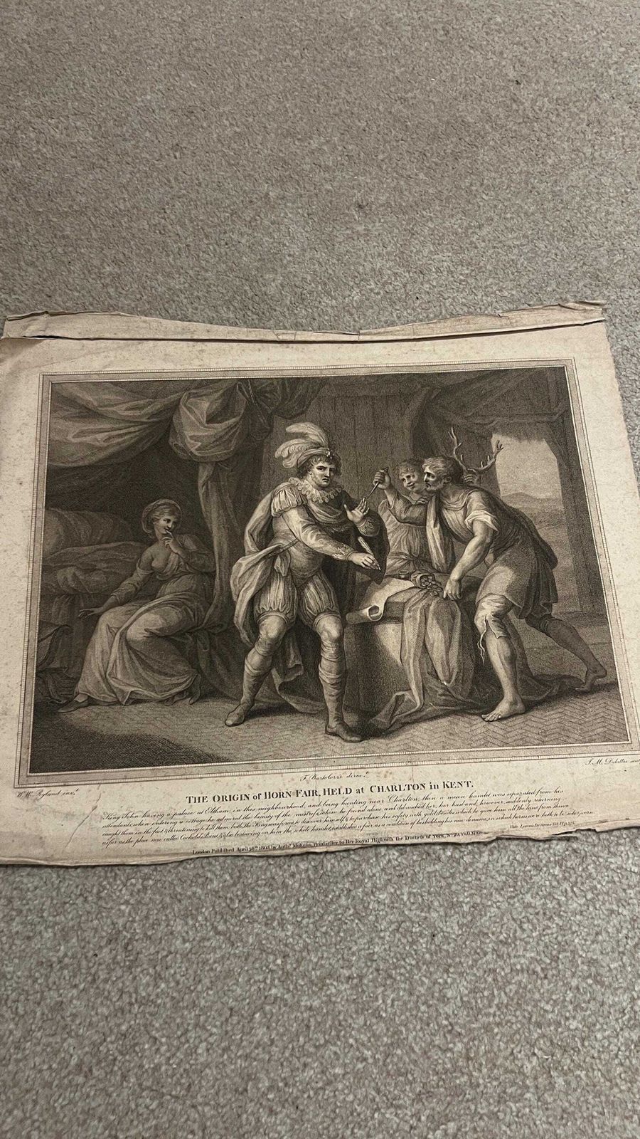 photo for sale The Origin Of Horn Fair Charlton Kent 1803 Etching By William Wynne Ryland