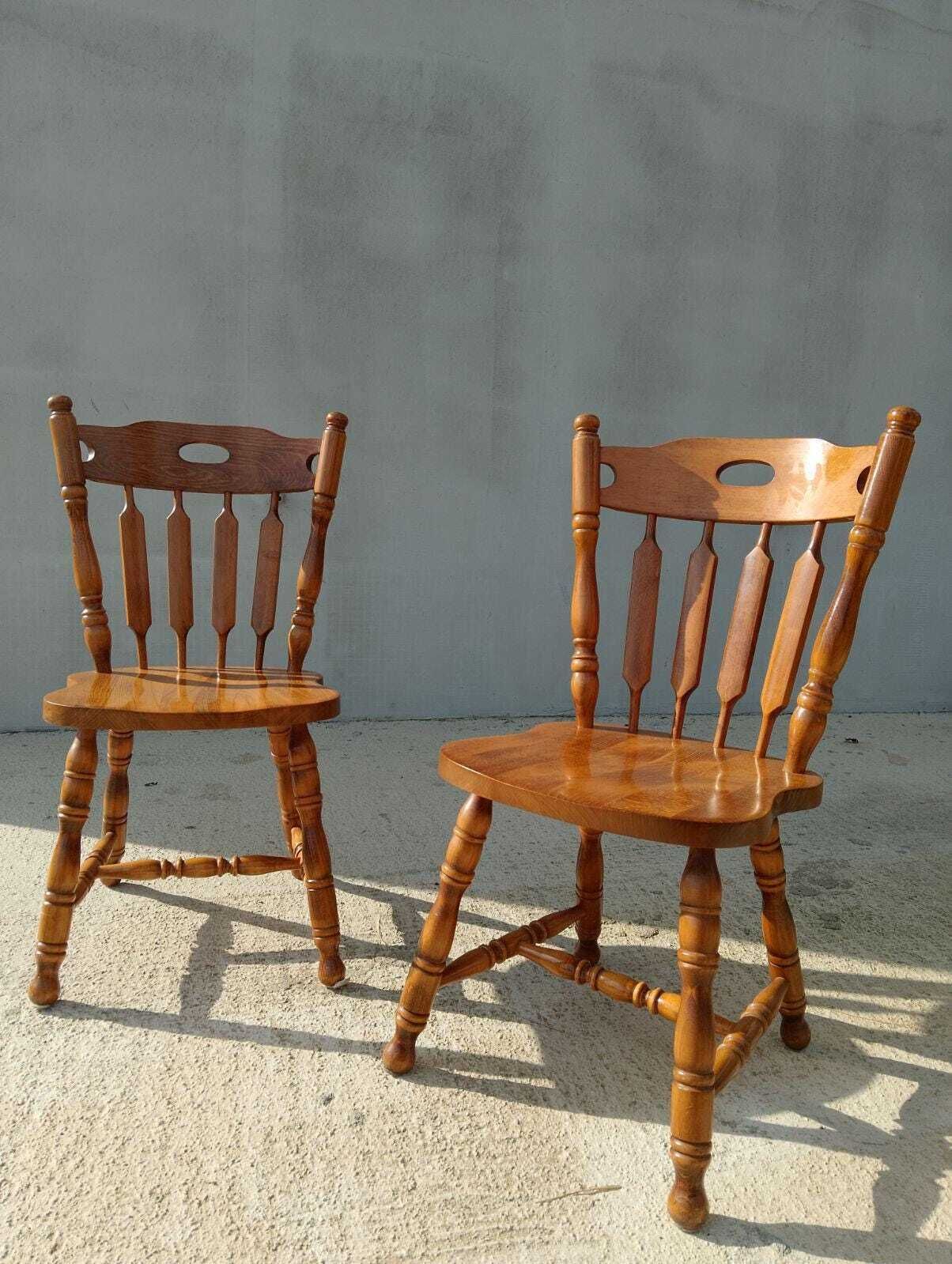 Vintage Farmhouse Dining Chairs / Vintage Wooden Dining Chairs / Pair / Cottage Chair / Massive Chair /Rustic Design / Farmhouse / 1995s photo 525.0