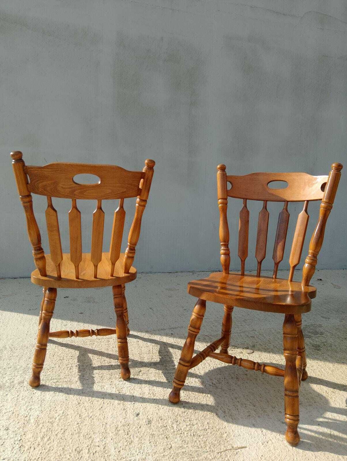 Vintage Farmhouse Dining Chairs / Vintage Wooden Dining Chairs / Pair / Cottage Chair / Massive Chair /Rustic Design / Farmhouse / 1995s photo vintage