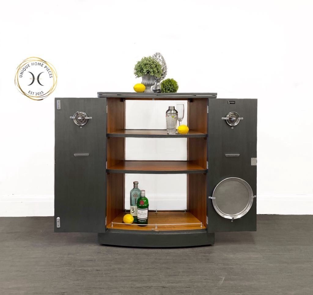 Turnidge Of London Metamorphosis Bespoke Grey Silver Striped Coctail Cabinet/Mcm Bar photo furniture