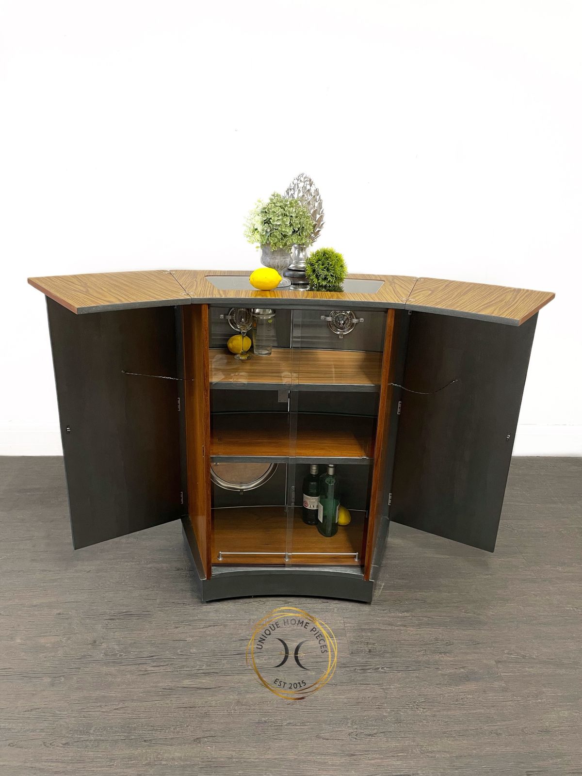 Turnidge Of London Metamorphosis Bespoke Grey Silver Striped Coctail Cabinet/Mcm Bar photo vintage