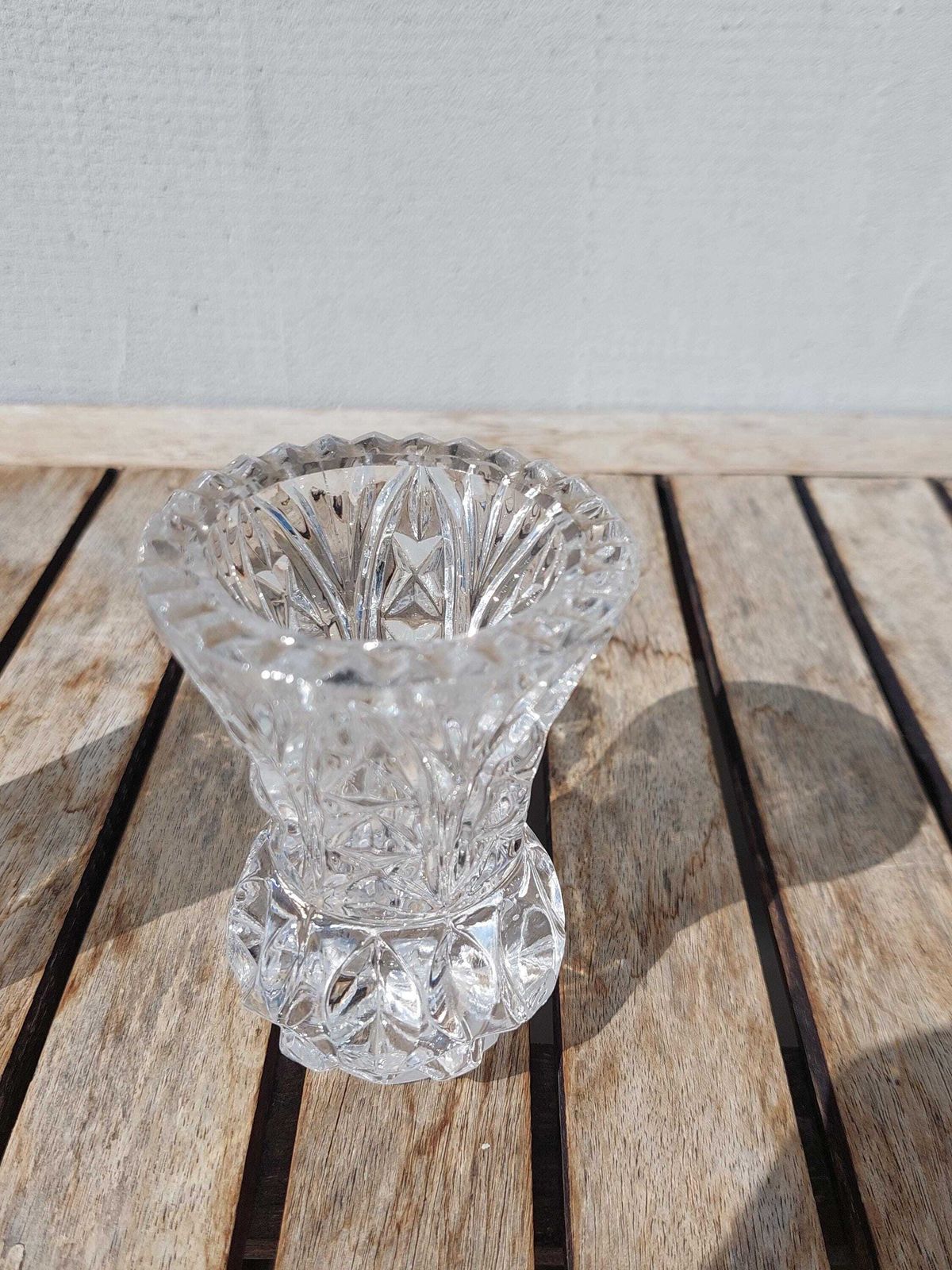 photo for sale Vintage Hand Cut Crystal Glass Vases / Two Crystal Glass Vases / Small Crystal Vases / Mcm Hand Cut Crystal / 70's