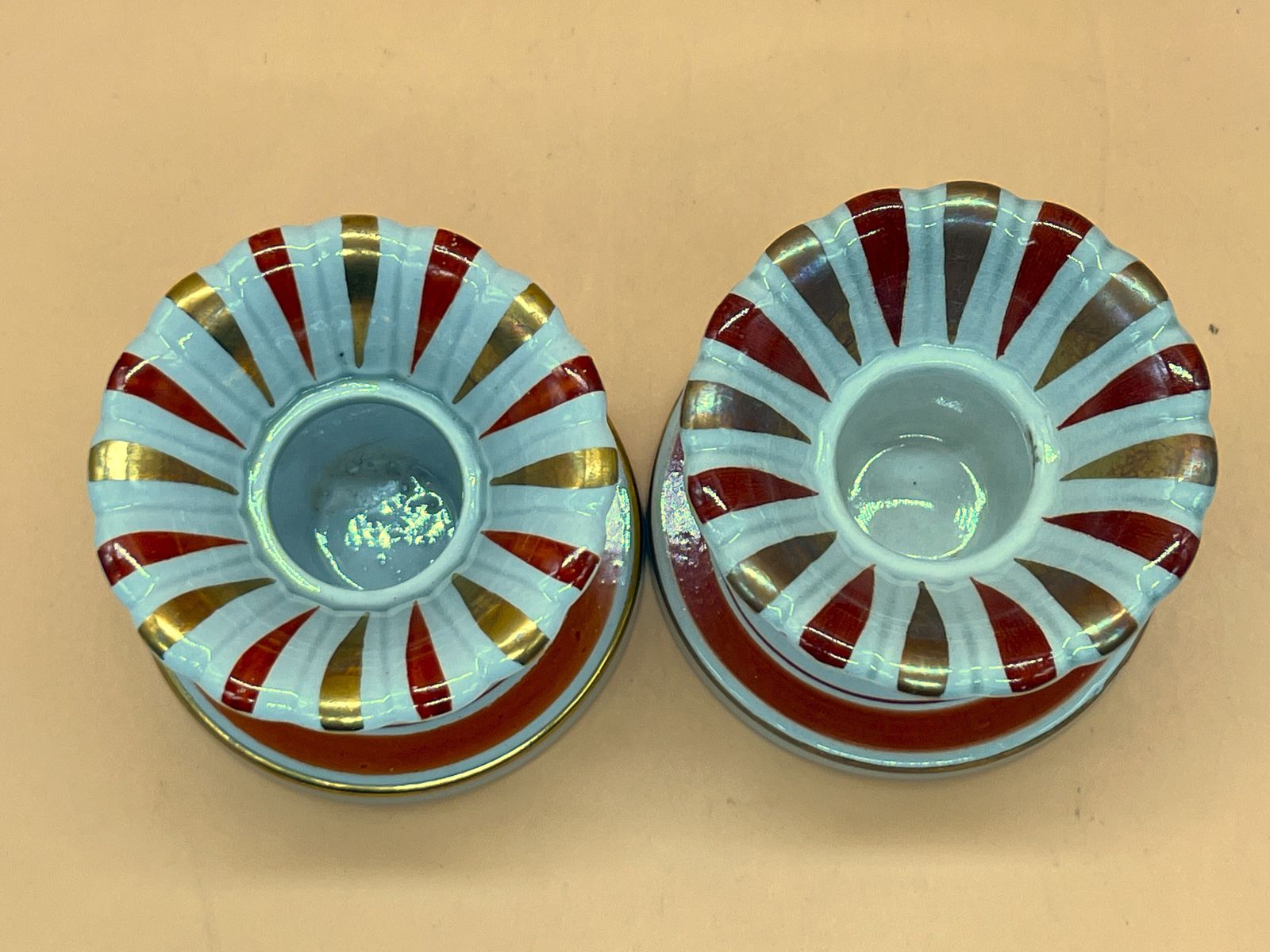 Pair Of Royal Copenhagen Porcelain Tureby Oranja Faience Candle Holders. photo vinterior