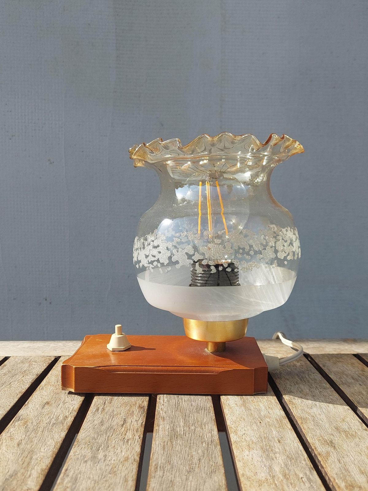 Vintage Bedside Lamp, Vintage Table Lamp, Mid Century Table Lamp, Glass And Wood Table Lamp, 1970s photo furniture