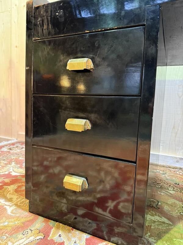 Bureau Laqué Noir De Style Art Déco Et Sa Chaise photo Furniture