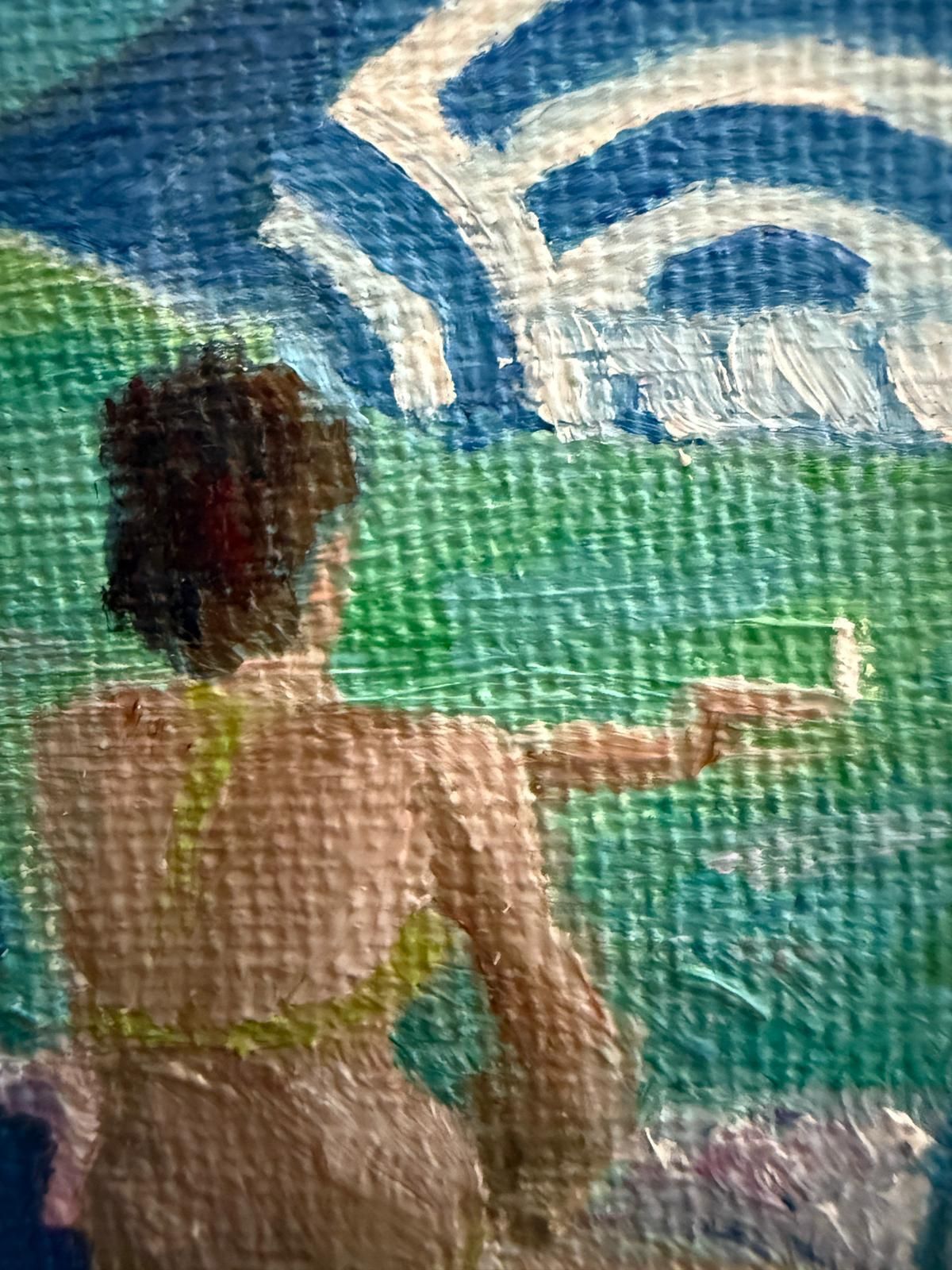Bernadette Van Baarsen Turquoise, Blue And White Provençal Beach Scene. 'La Sigarette'.2025 photo for sale