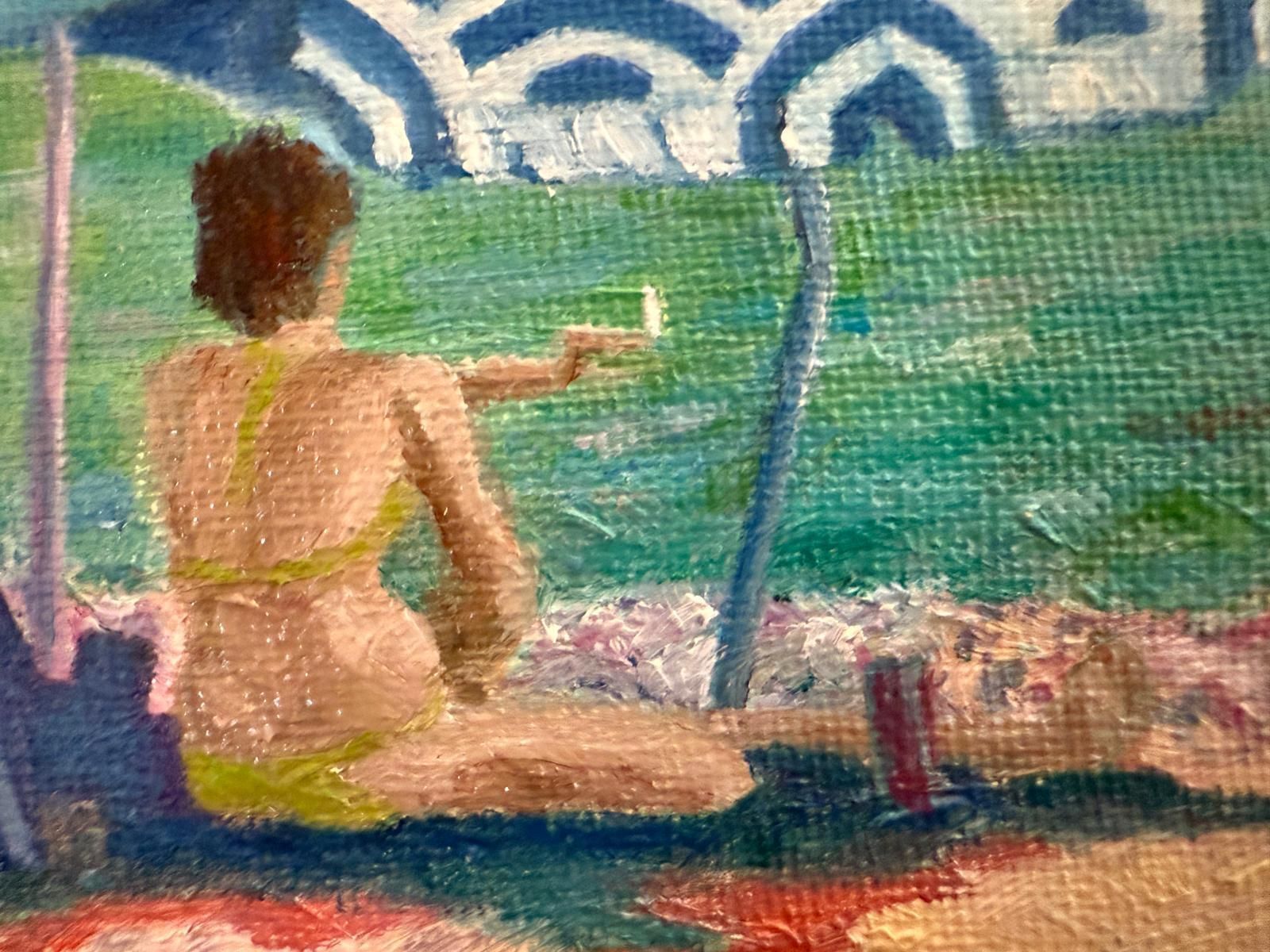 Bernadette Van Baarsen Turquoise, Blue And White Provençal Beach Scene. 'La Sigarette'.2025 photo Art