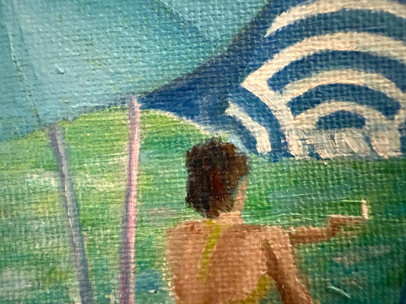 Bernadette Van Baarsen Turquoise, Blue And White Provençal Beach Scene. 'La Sigarette'.2025 photo 557.0