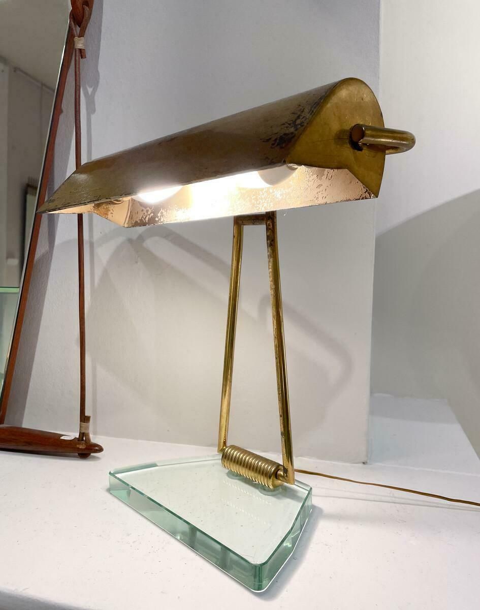 Mid Century Modern Glass & Brass Table Lamp Attributed To Pietro Chiesa, 1950s photo vinterior