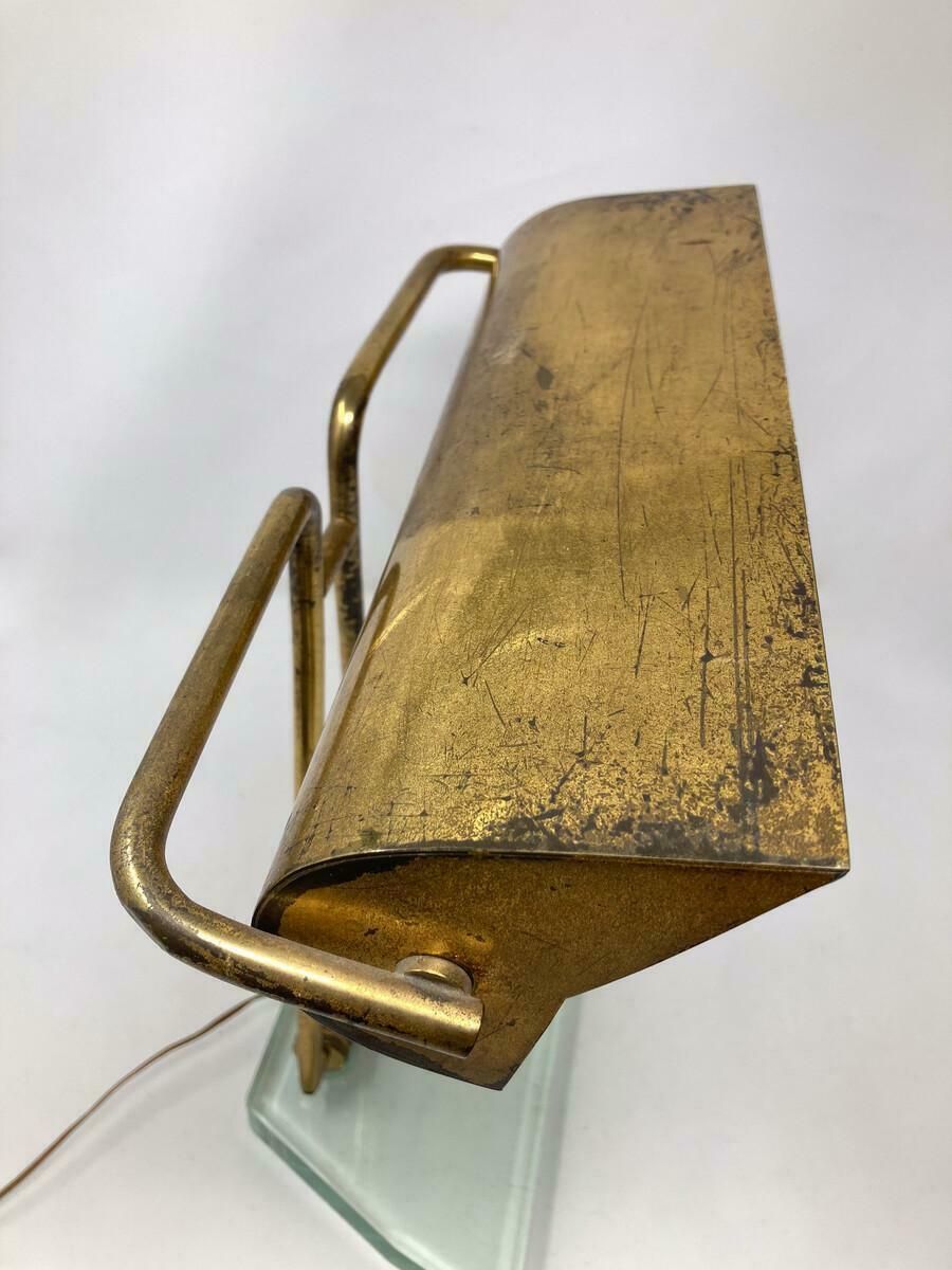 Lighting Mid Century Modern Glass & Brass Table Lamp Attributed To Pietro Chiesa, 1950s photo