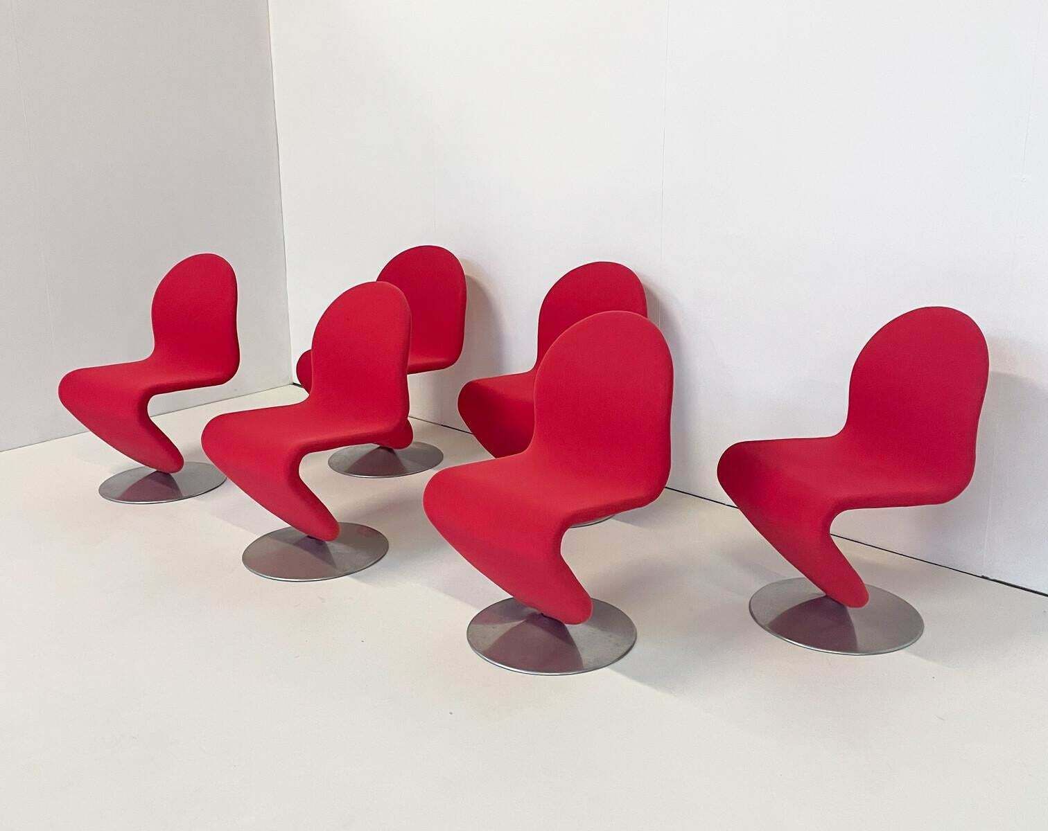 Mid Century Modern Set Of 6 Red System 123 Chairs By Verner Panton, Denmark,1973 photo 7152.0
