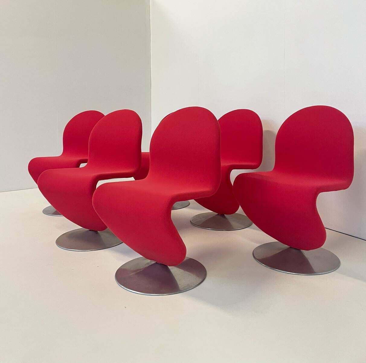 Mid Century Modern Set Of 6 Red System 123 Chairs By Verner Panton, Denmark,1973 photo vinterior