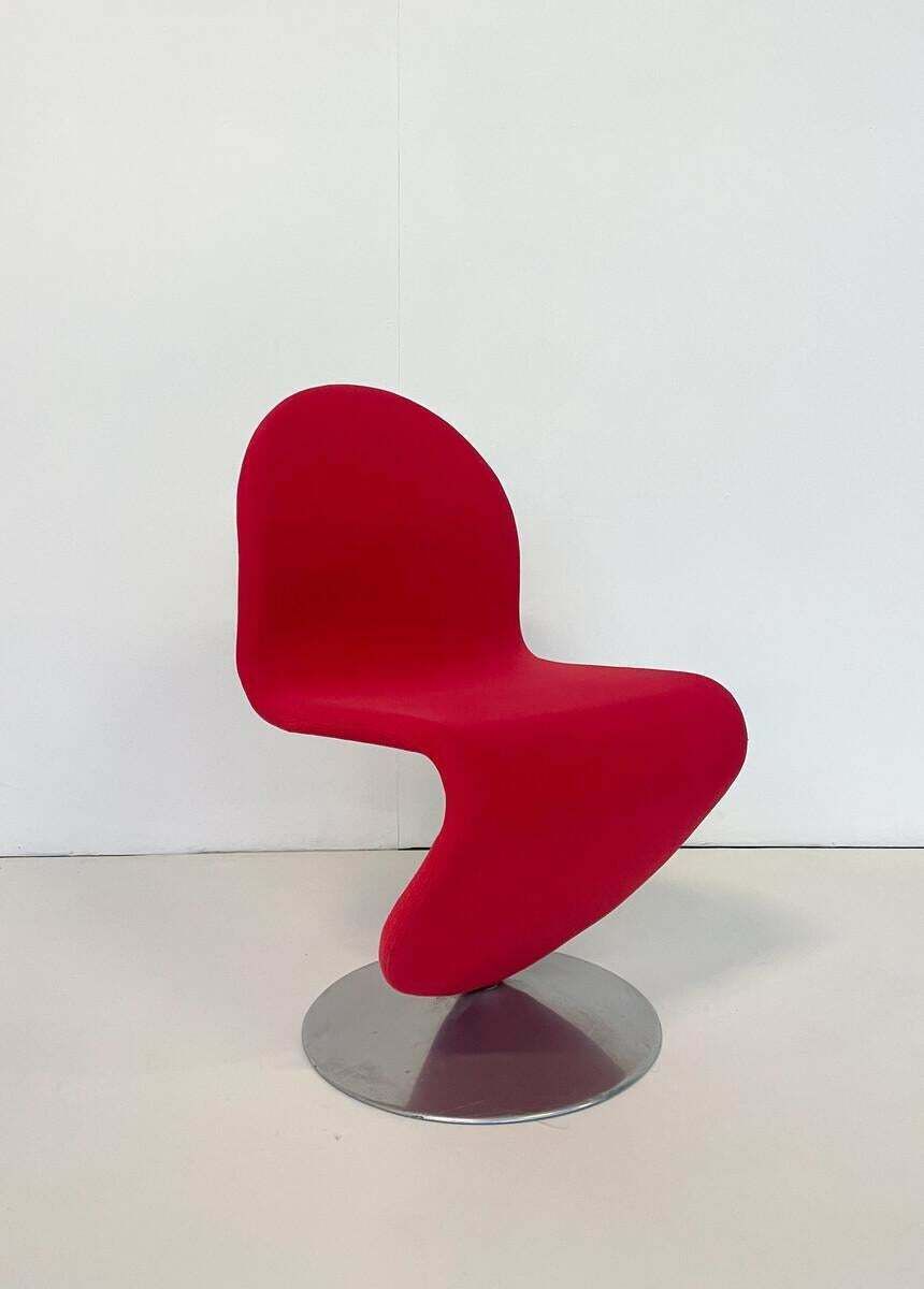 Furniture Mid Century Modern Set Of 6 Red System 123 Chairs By Verner Panton, Denmark,1973 photo