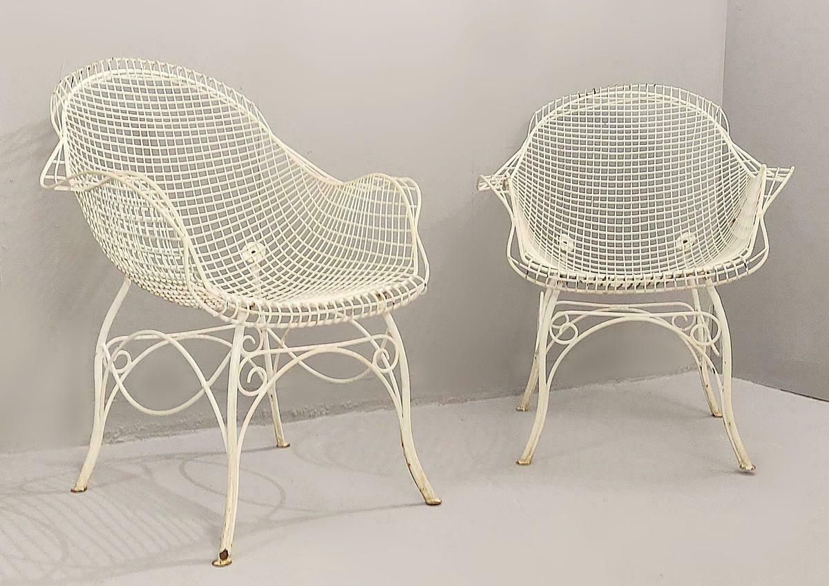 Pair Of Wrought Iron Garden Armchairs Painted, 1950 photo furniture