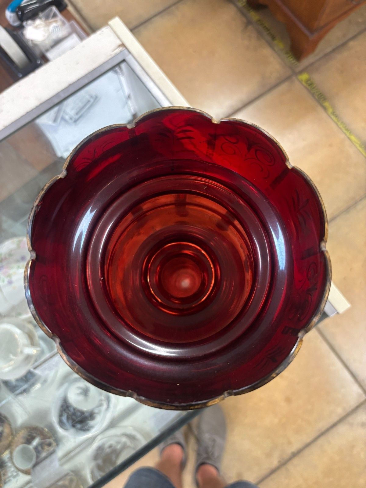 Antique Victorian Cranberry Glass Lustre As Found photo vintage