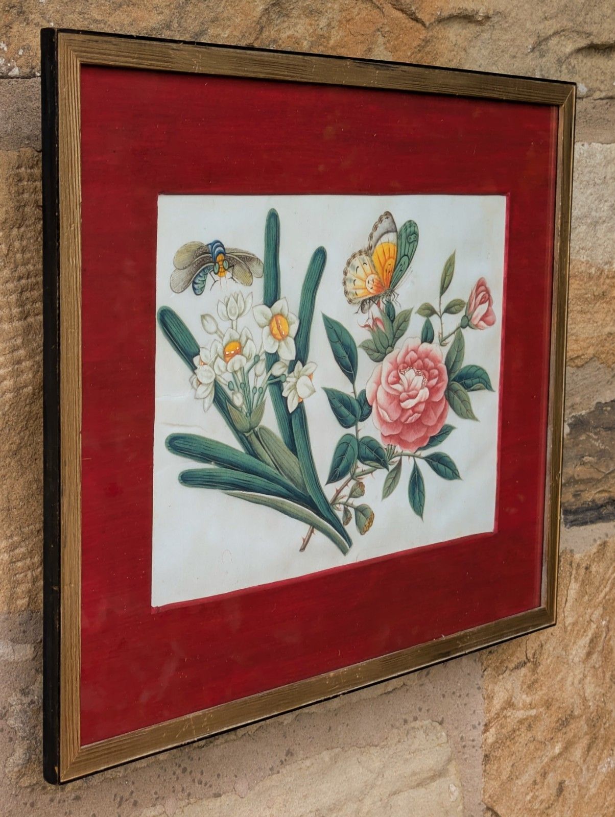 Antique Chinese Watercolour Painting Butterflies And Blossoms photo furniture