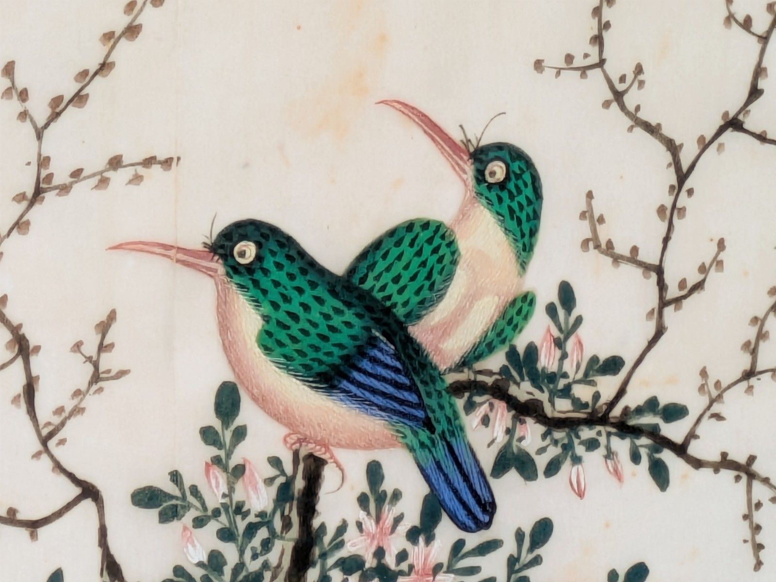 Antique Chinese Watercolour Painting Birds Among Branches photo furniture