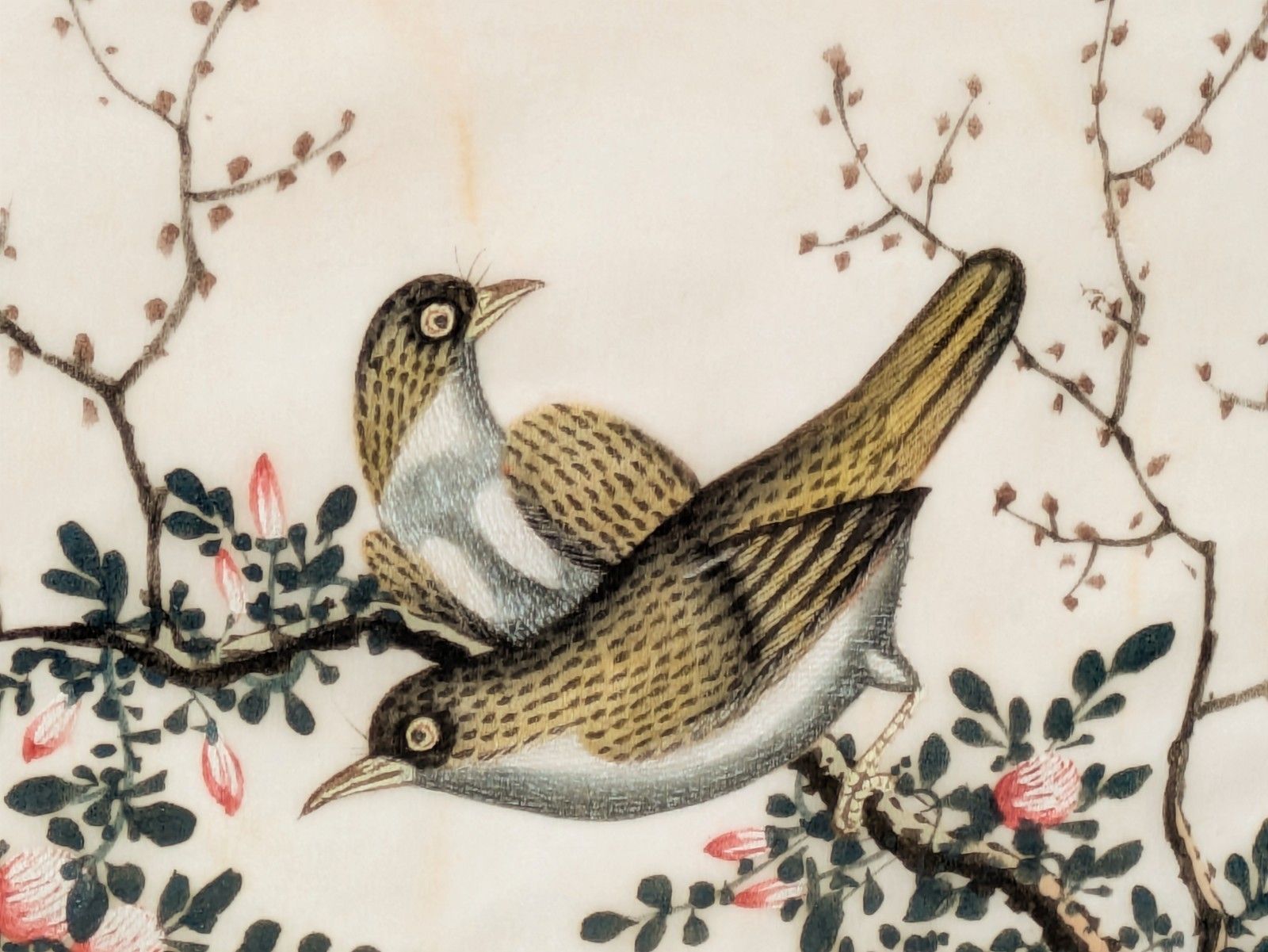 Antique Chinese Watercolour Painting Birds Among Branches photo furniture