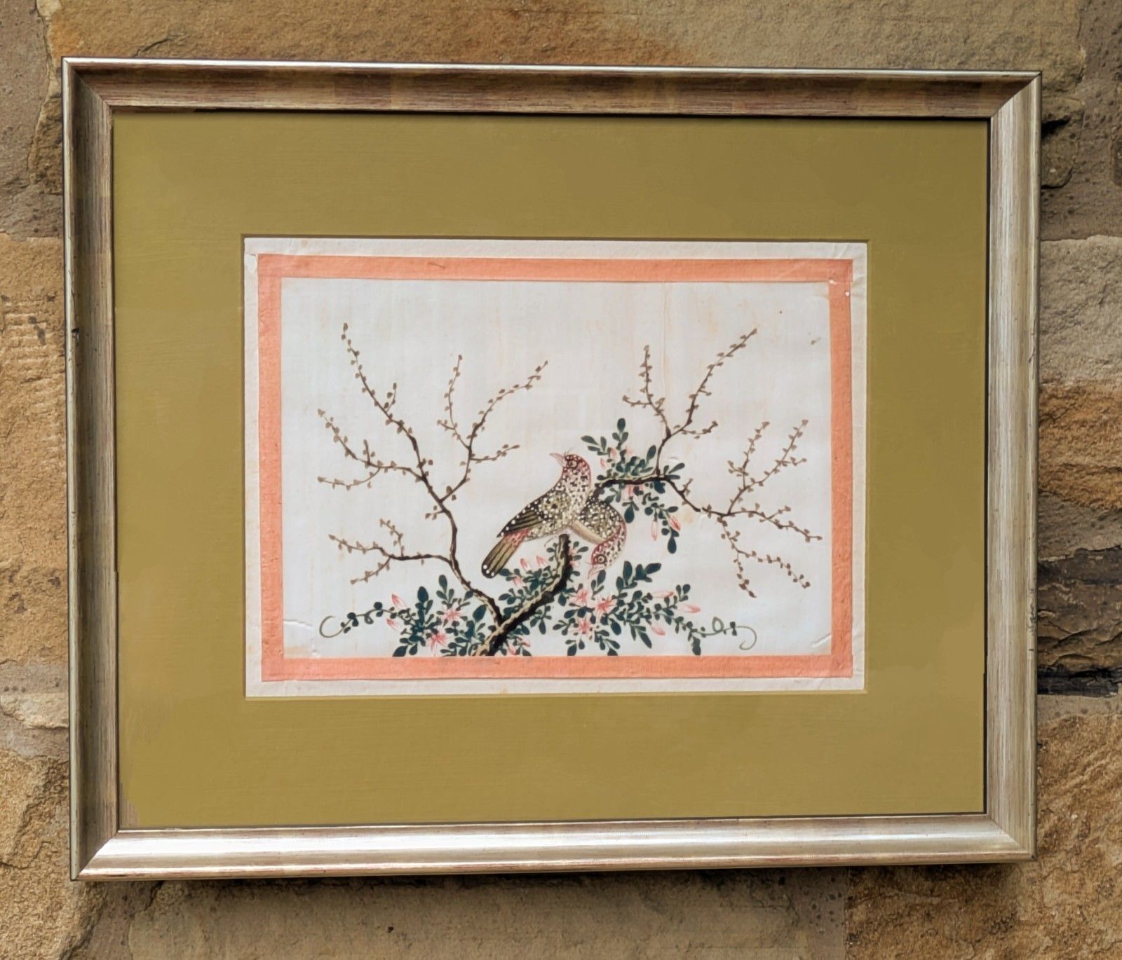 Antique Chinese Watercolour Painting Birds Among Branches