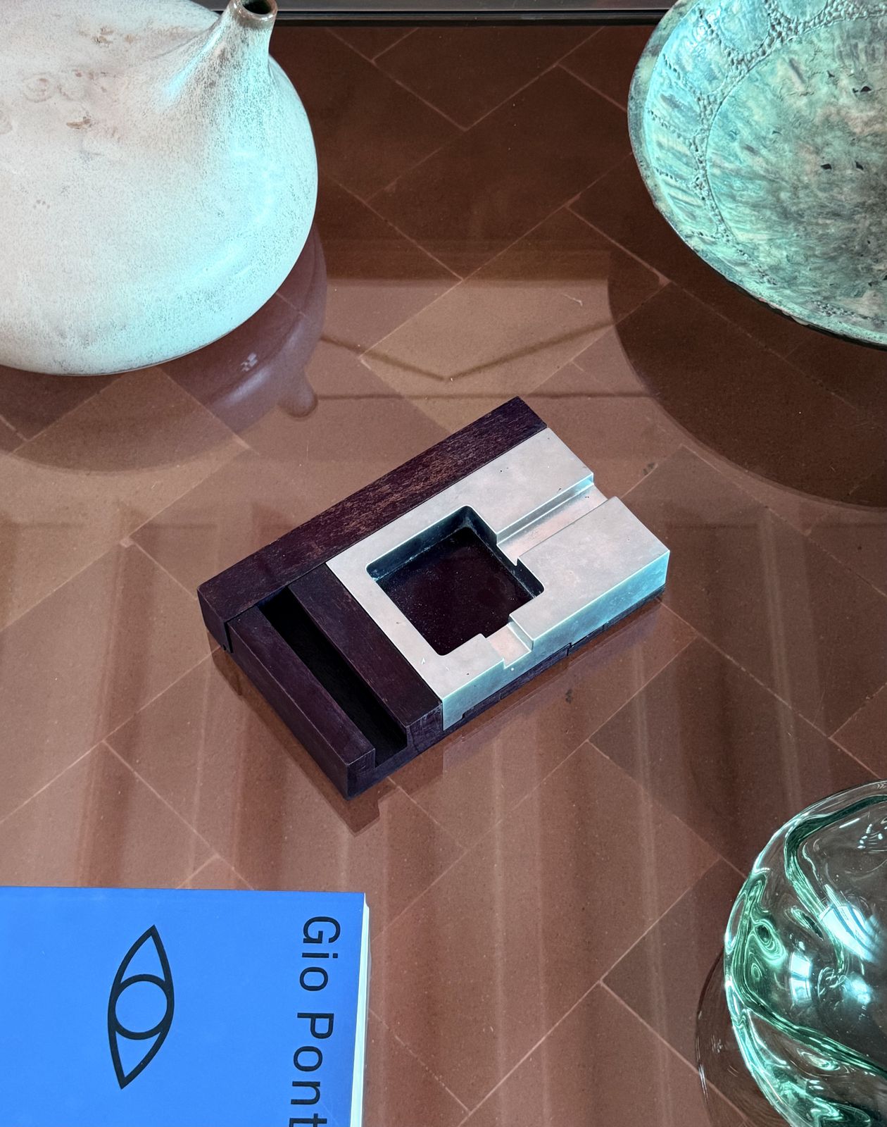photo vinterior Mid Century Modern Mahogany Ashtray, Alfred Dunhill Italy 1970s