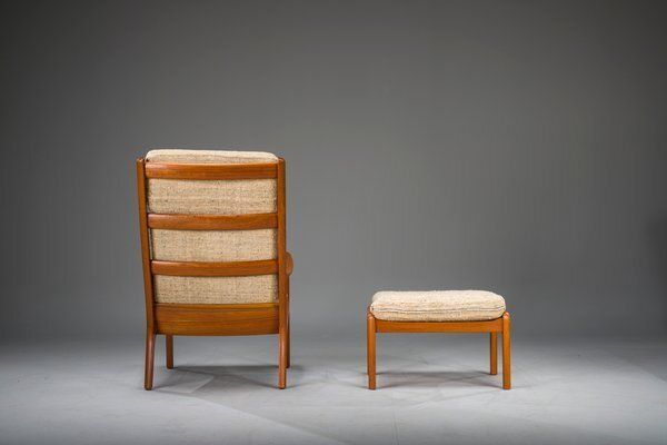 photo buy Set Of Senator Highback Armchair & Ottoman In Teak By Ole Wanscher For Poul Jeppesen Collectors, Cado, 1960s