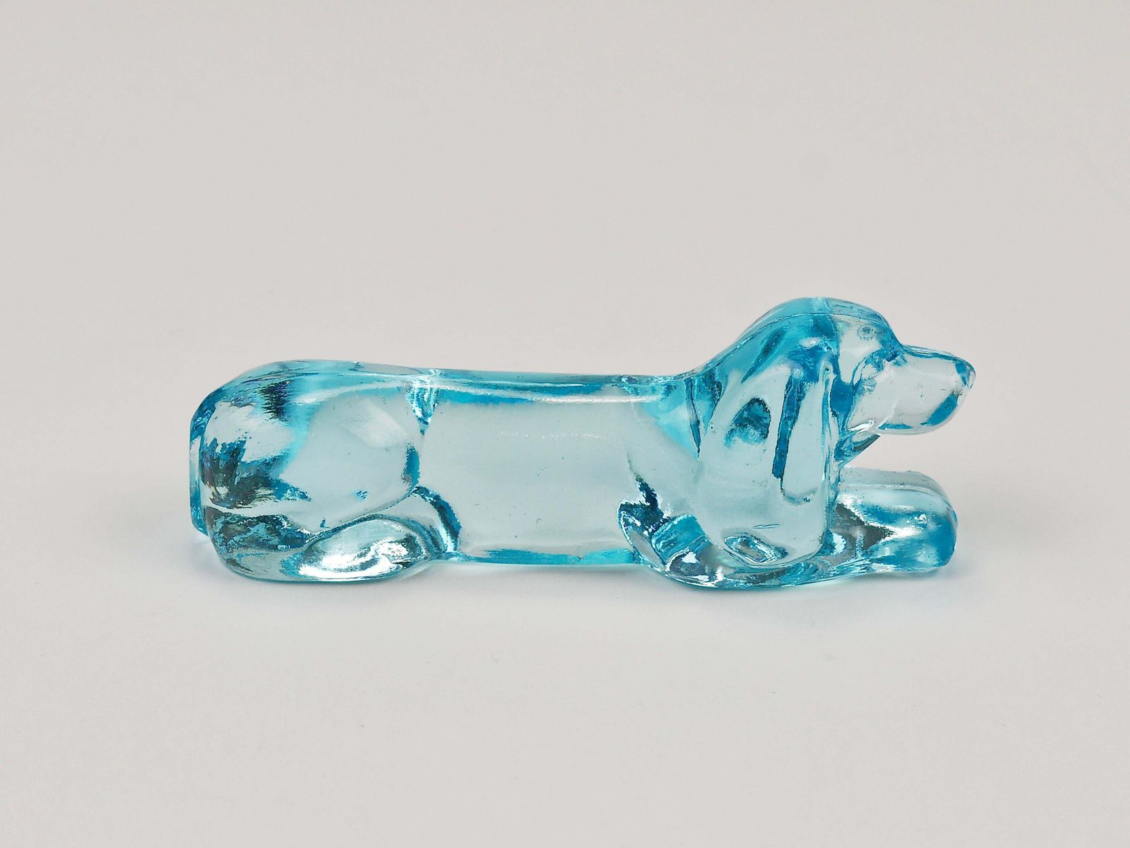 photo buy 6 French Art Deco Dachshund Basset Hound Knife Rests, Light Blue Glass, 1930s