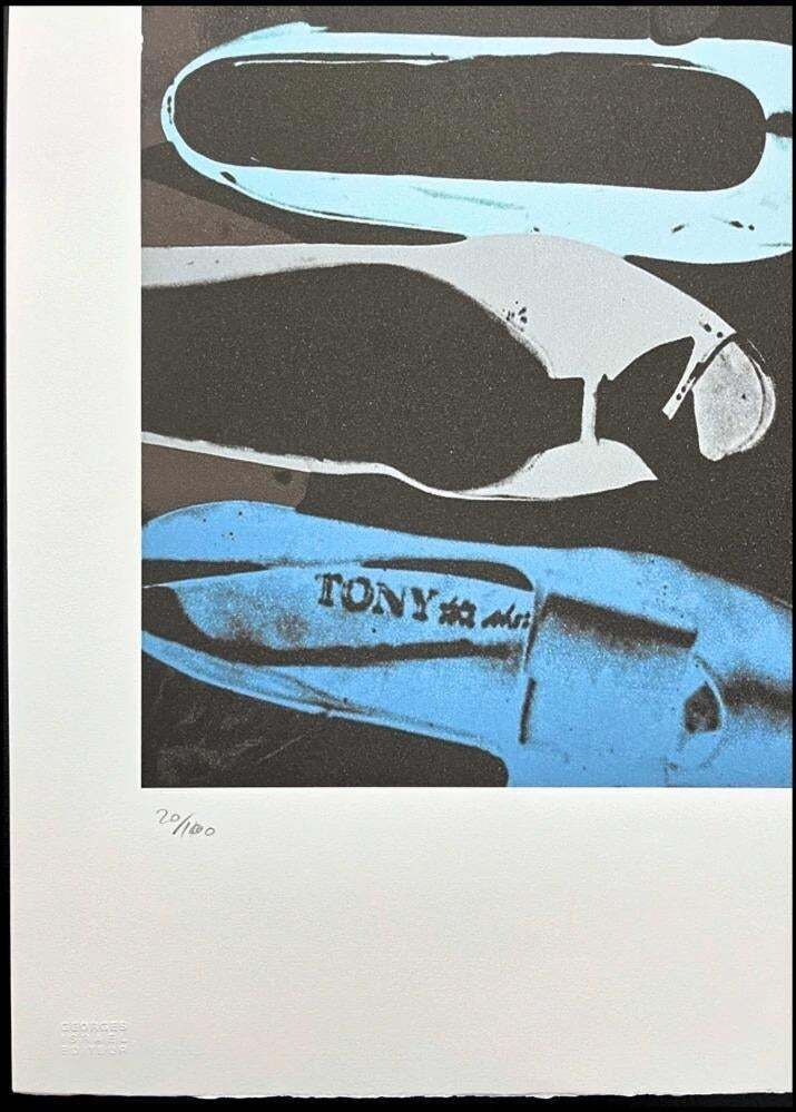 After Andy Warhol, Diamont Dust Shoes Blue, 1980s, Lithograph photo furniture