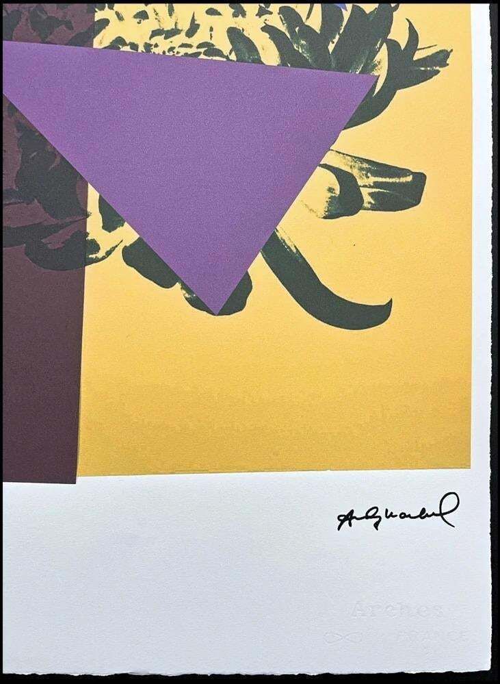 After Andy Warhol, Chrysanthemum Purple Yellow With Triangles, 1980s, Lithograph photo furniture