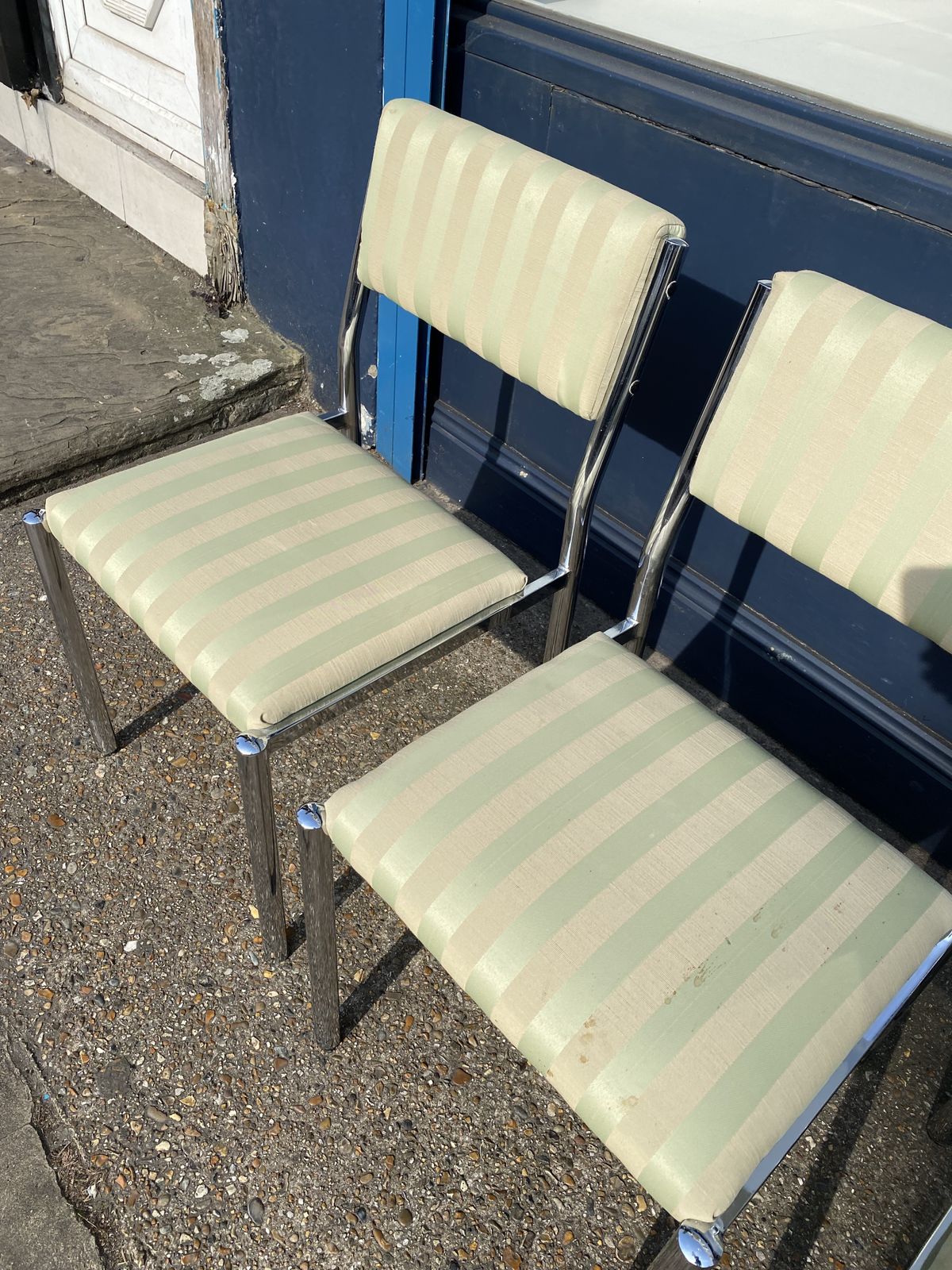 4 X Chrome Striped Dining Chairs 1970s Hollywood Regency Table Italian photo furniture