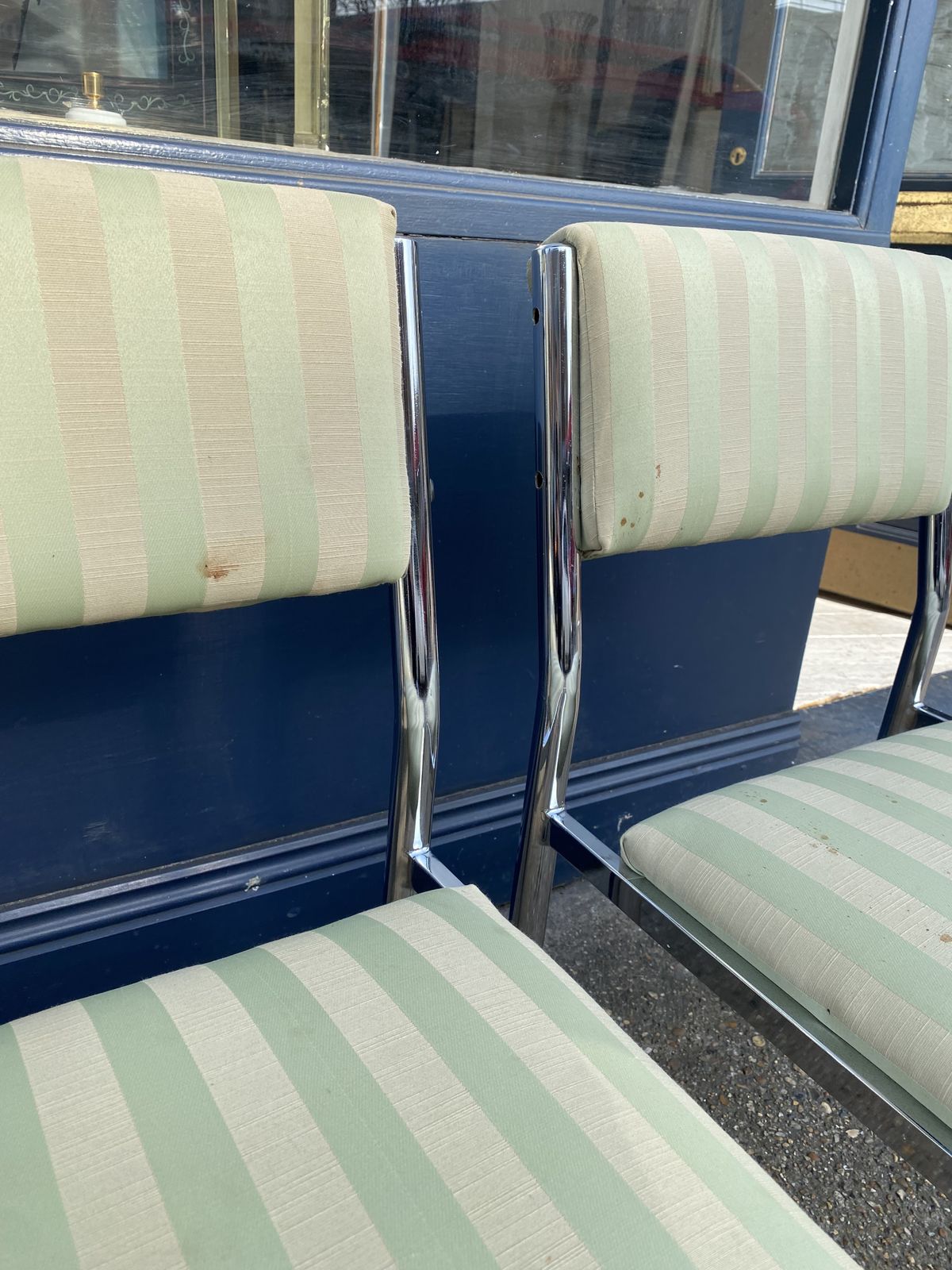 photo for sale 4 X Chrome Striped Dining Chairs 1970s Hollywood Regency Table Italian