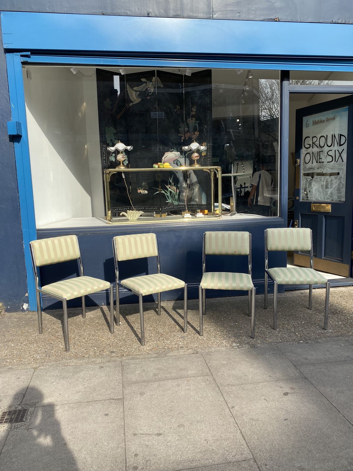 Furniture 4 X Chrome Striped Dining Chairs 1970s Hollywood Regency Table Italian photo