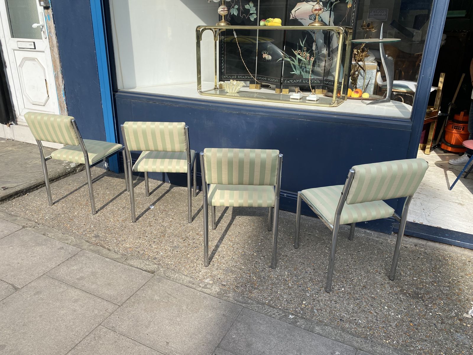 photo vinterior 4 X Chrome Striped Dining Chairs 1970s Hollywood Regency Table Italian