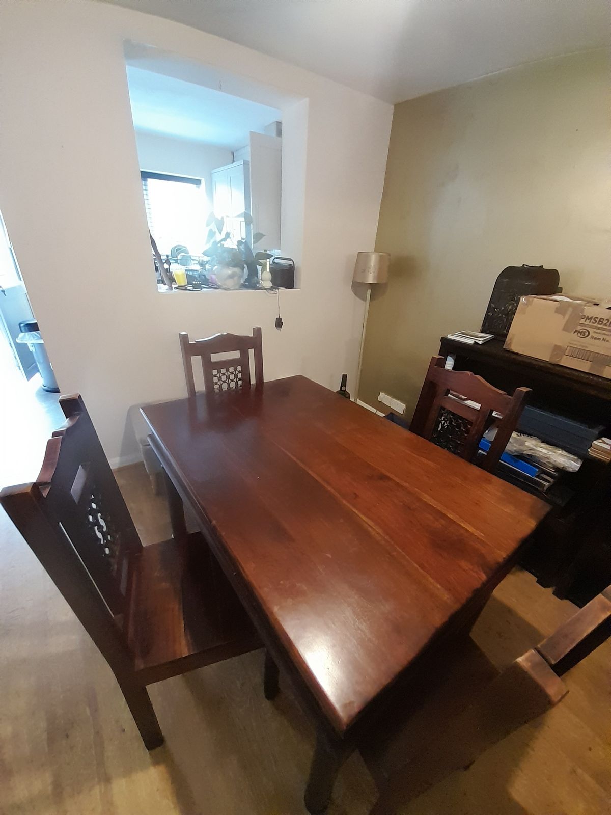 Dark Wood Table And 4 Chairs With Gothic Metal Inlay photo Furniture