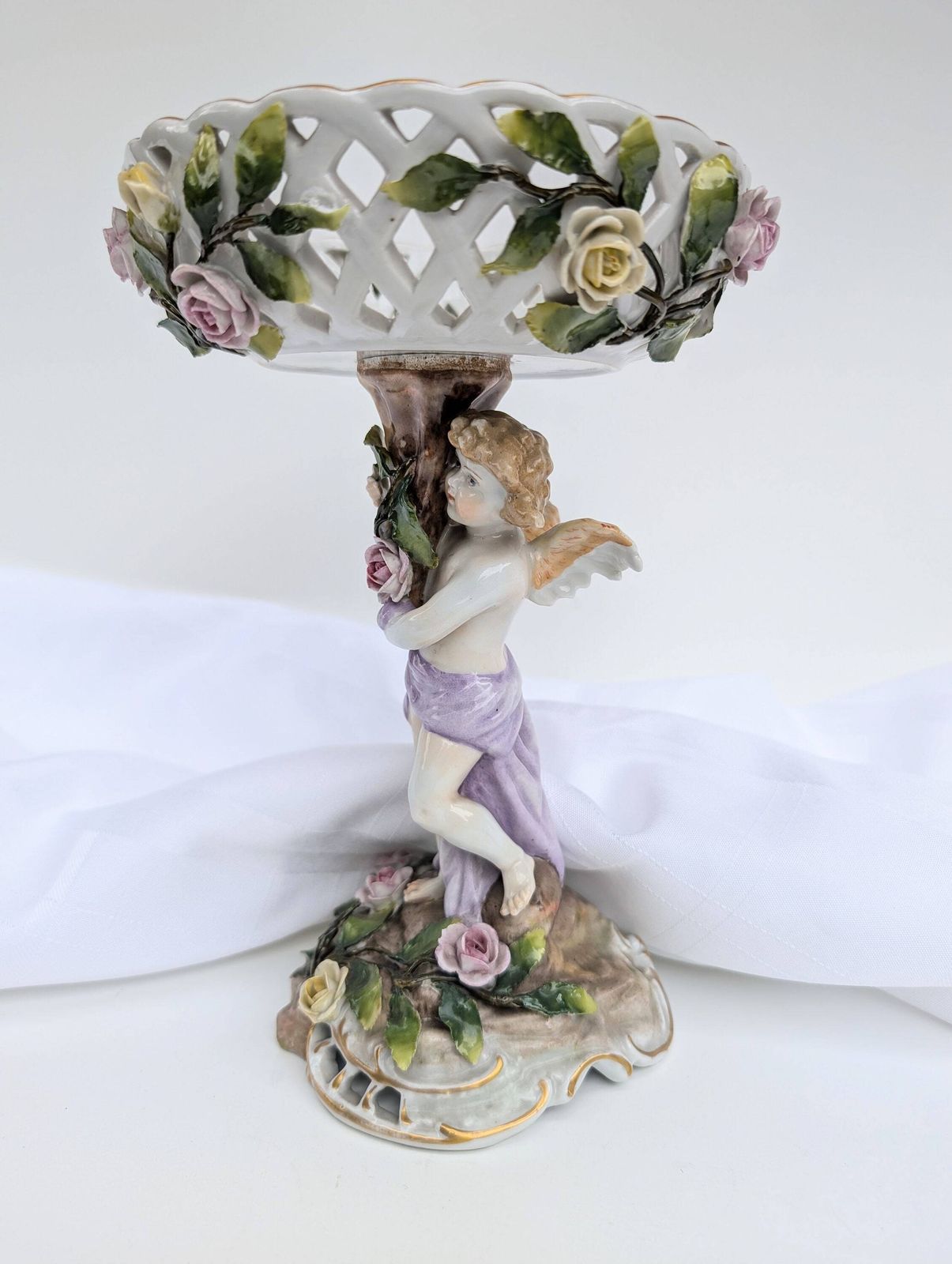 Rare Find ** 1930s Hand Painted Von Schierholz Porcelain Cherub Compote Centrepiece 10"   Germany photo Home Decor