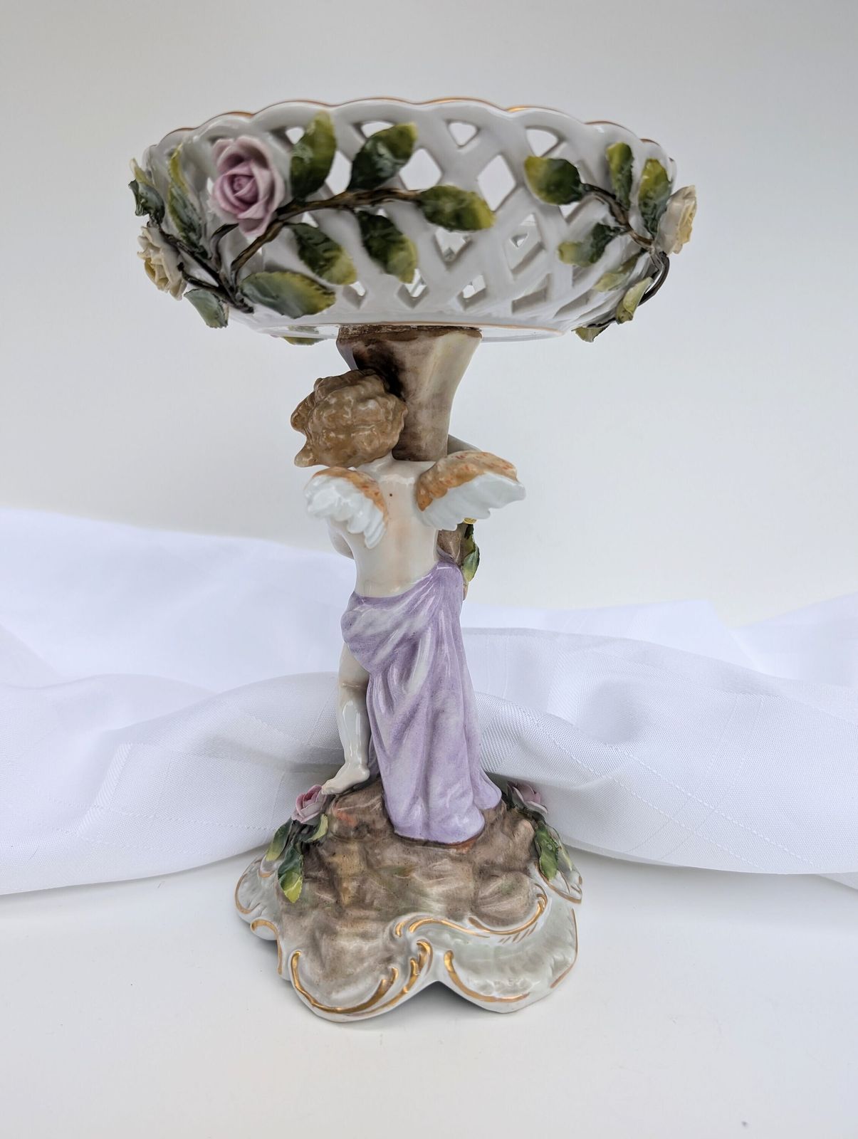 Rare Find ** 1930s Hand Painted Von Schierholz Porcelain Cherub Compote Centrepiece 10"   Germany photo buy