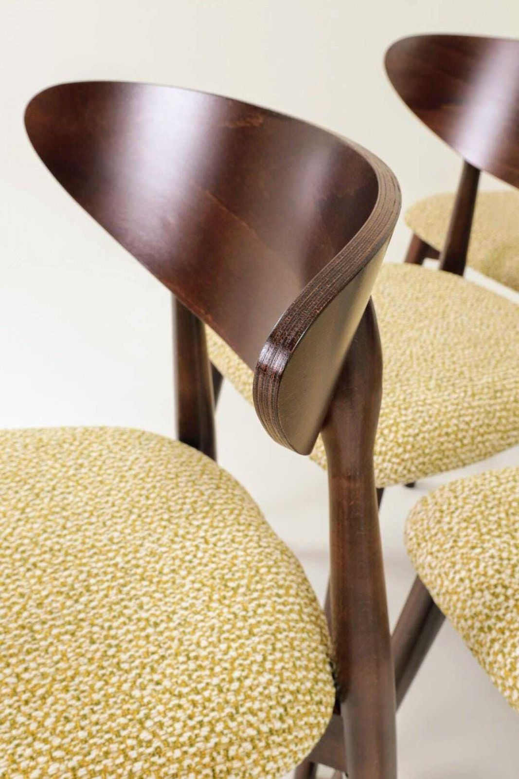 Set Of 6 Dining Chairs, Light Beech Wood, Green Pattern Fabric, Modern Design photo Furniture