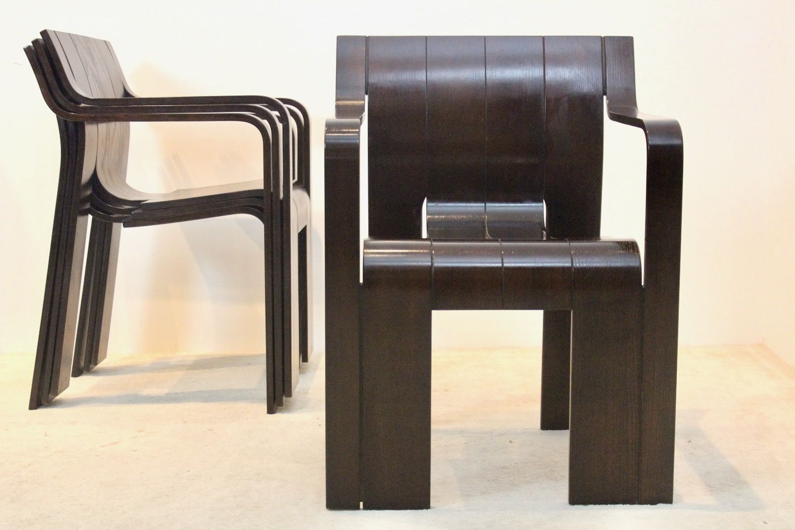Set Of Four ‘Strip’ Dining Chairs With Armrests By Gijs Bakker For Castelijn photo for sale