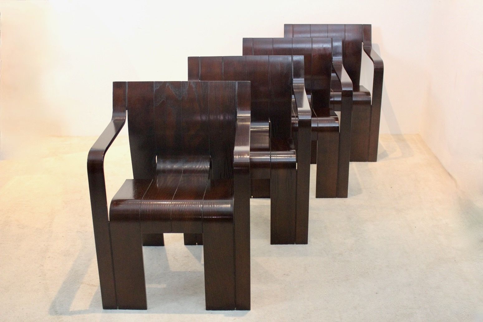 Set Of Four ‘Strip’ Dining Chairs With Armrests By Gijs Bakker For Castelijn photo buy
