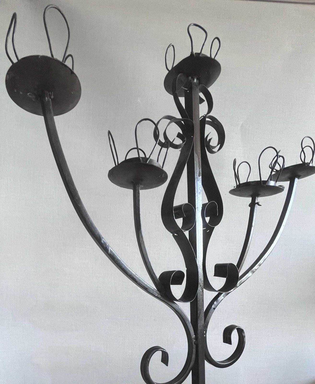 Black Gothic Floor Standing Candleabra.Spanish Revival Candleholder.Rustic Home Decor.Gothic Decor.Dark Interior. Boho Decor photo 165.0