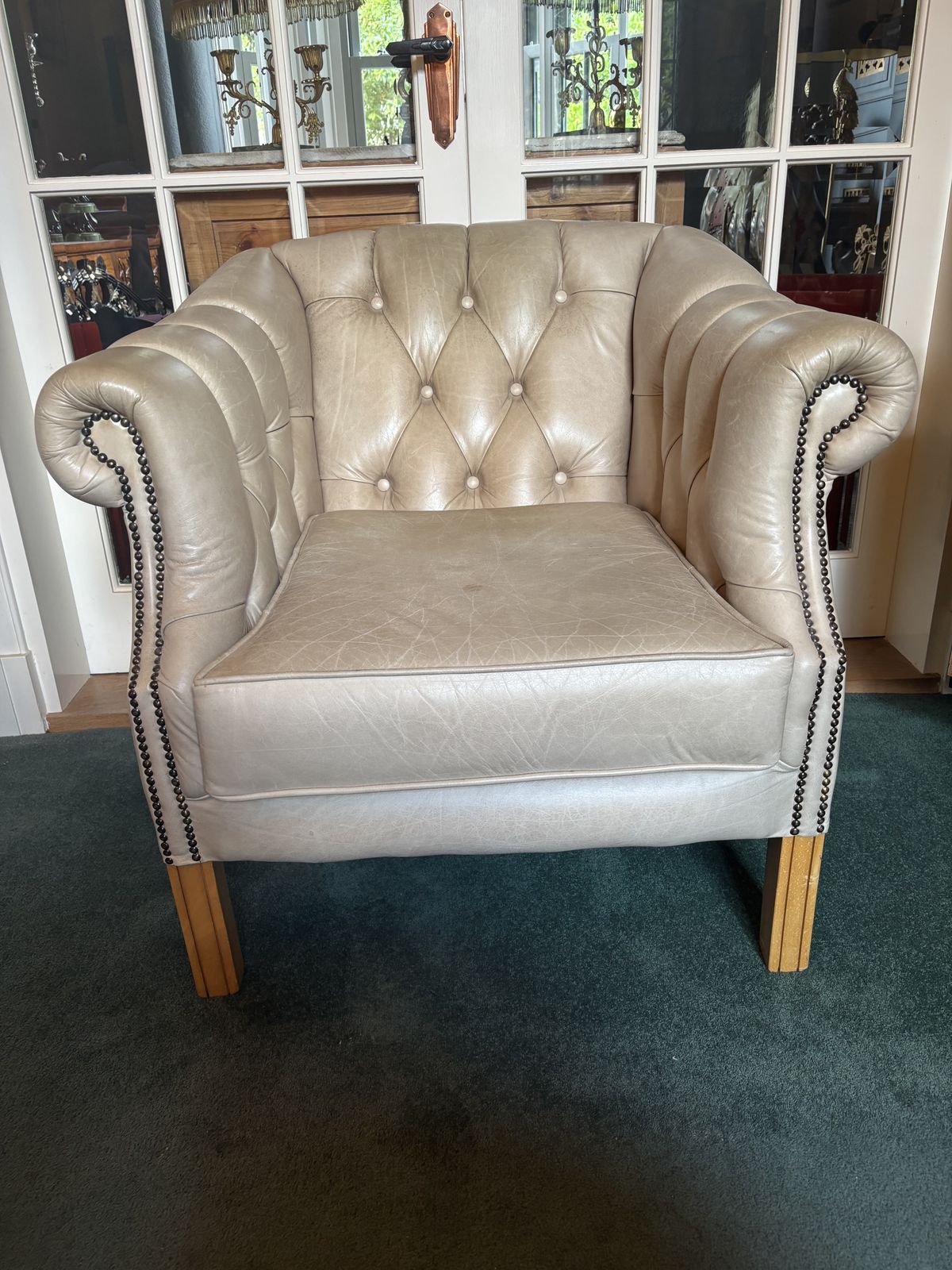Cream Chesterfield Style Leather Armchair photo for sale