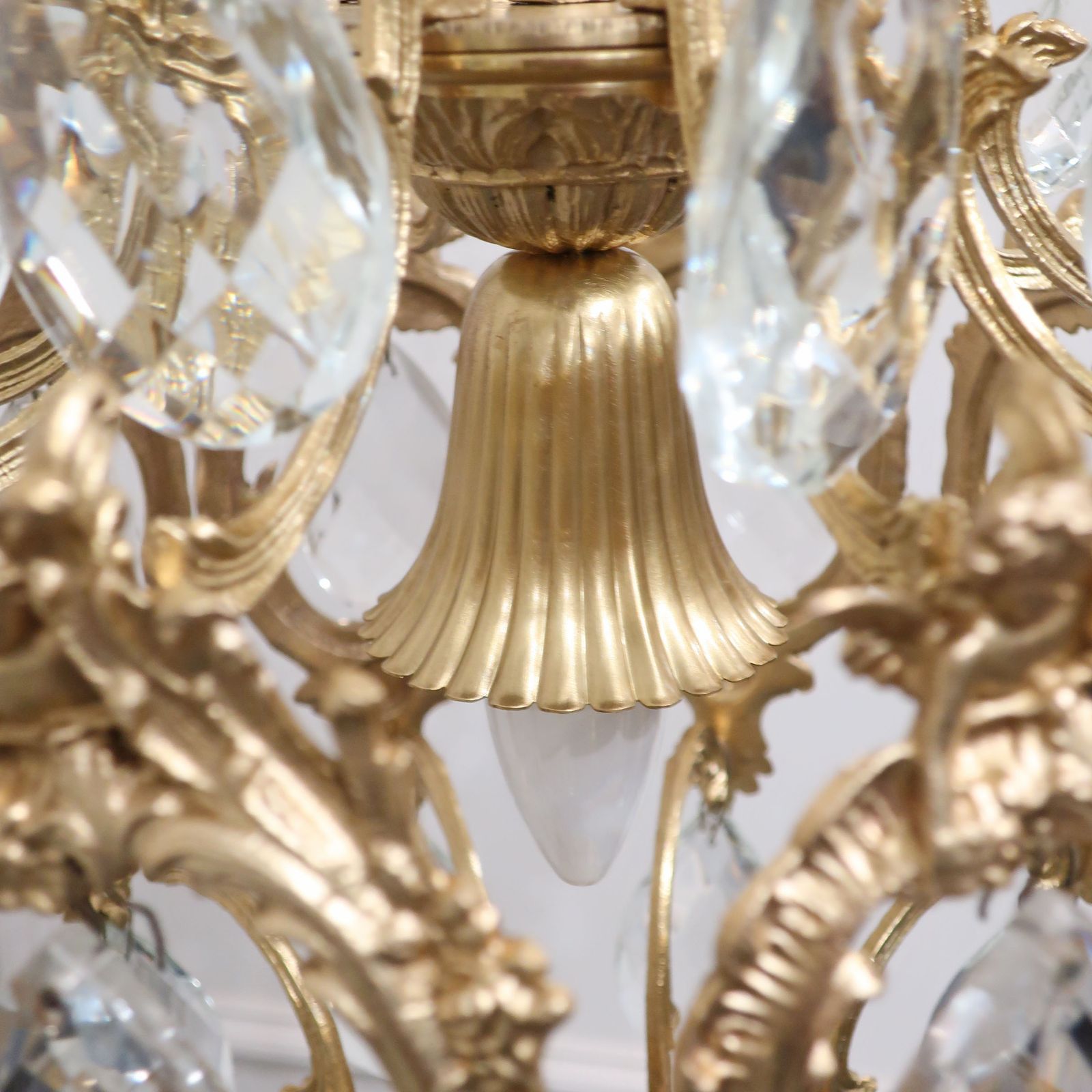 French Mid Century Brass & Faceted Glass Chandelier photo 790.0