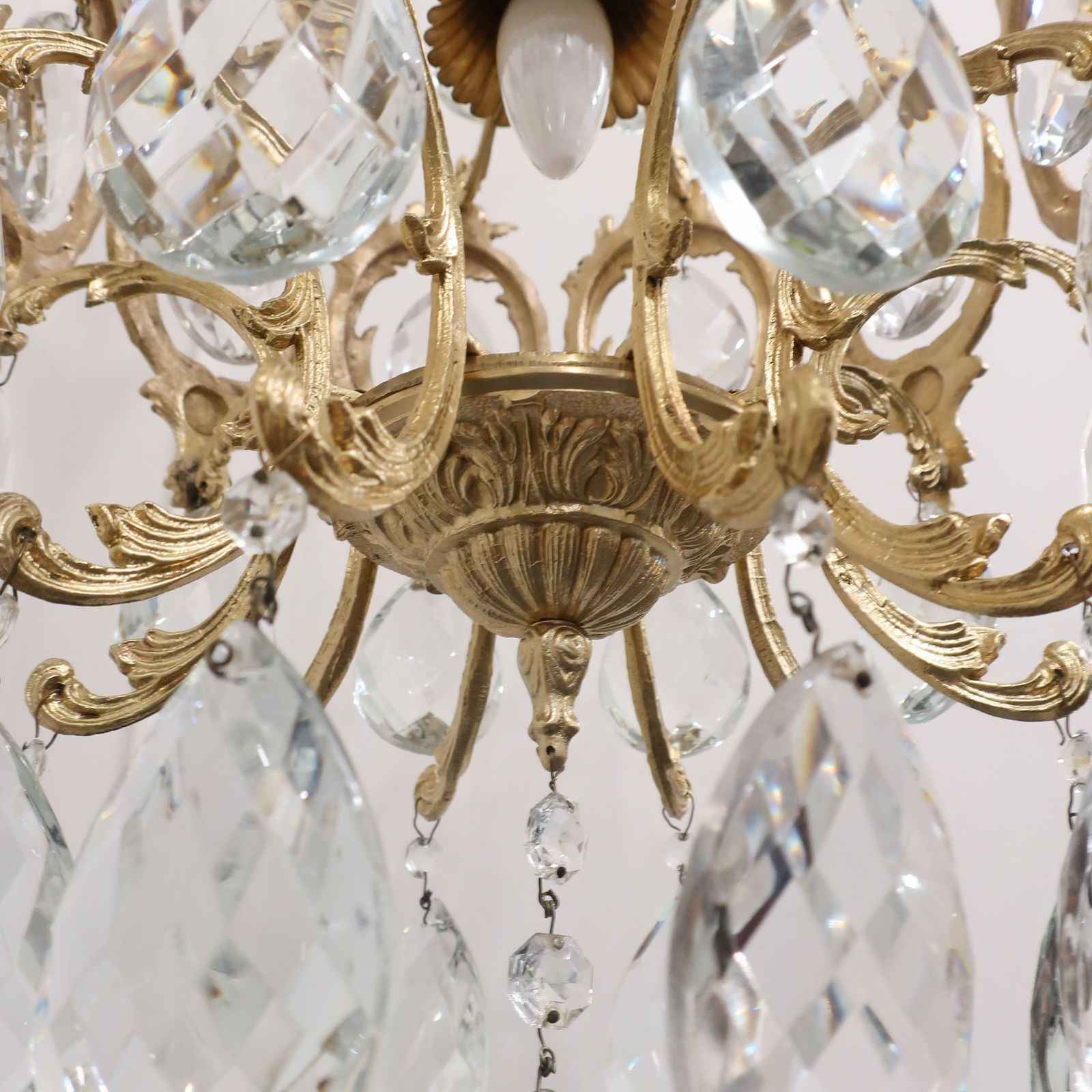 790.0 French Mid Century Brass & Faceted Glass Chandelier photo