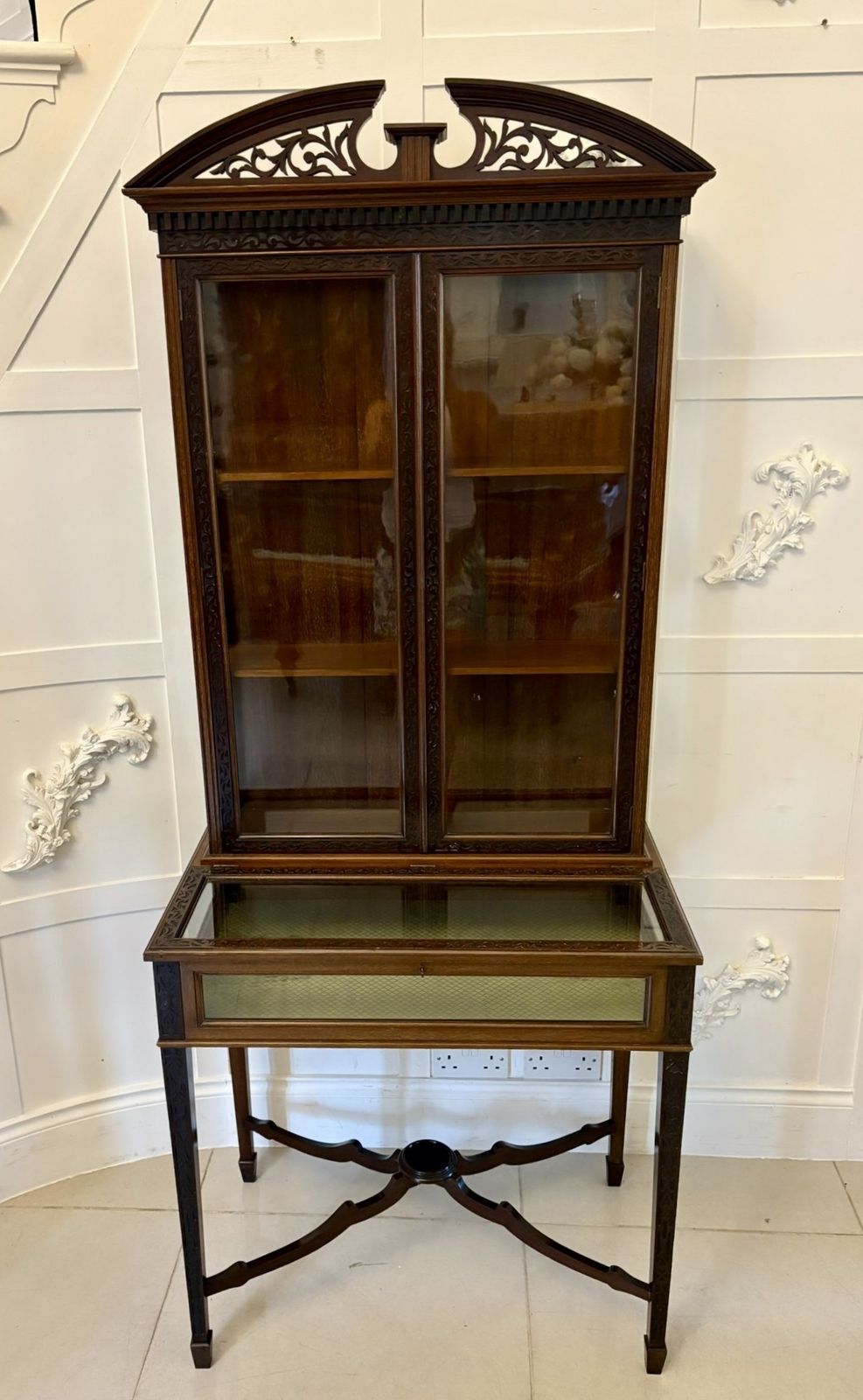 Antique 19th Century Quality Carved Mahogany Bijouterie Display Cabinet