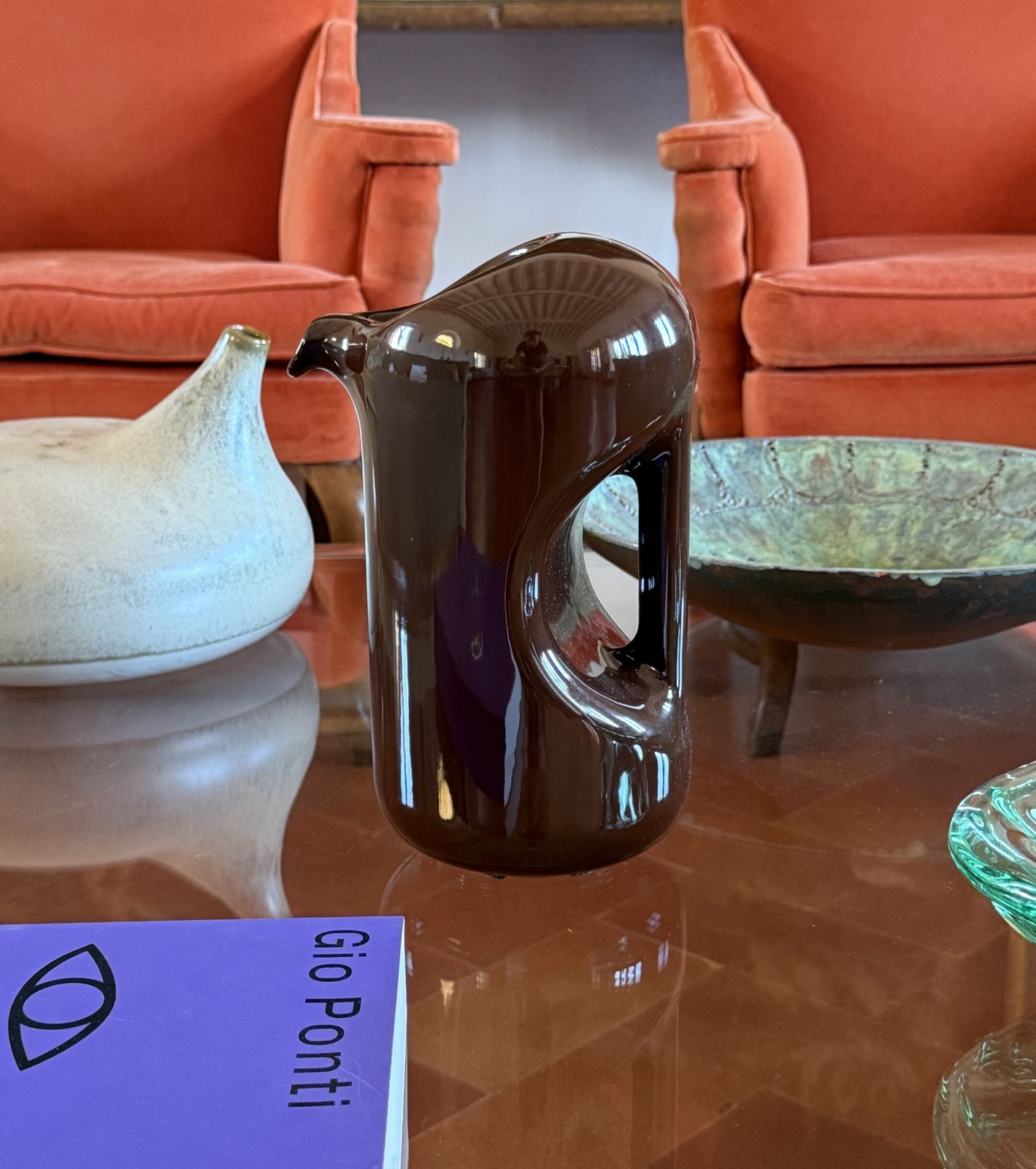 photo furniture Mid Century Modern Brown Ceramic Vase / Jug, Il Picchio Italy 1970s
